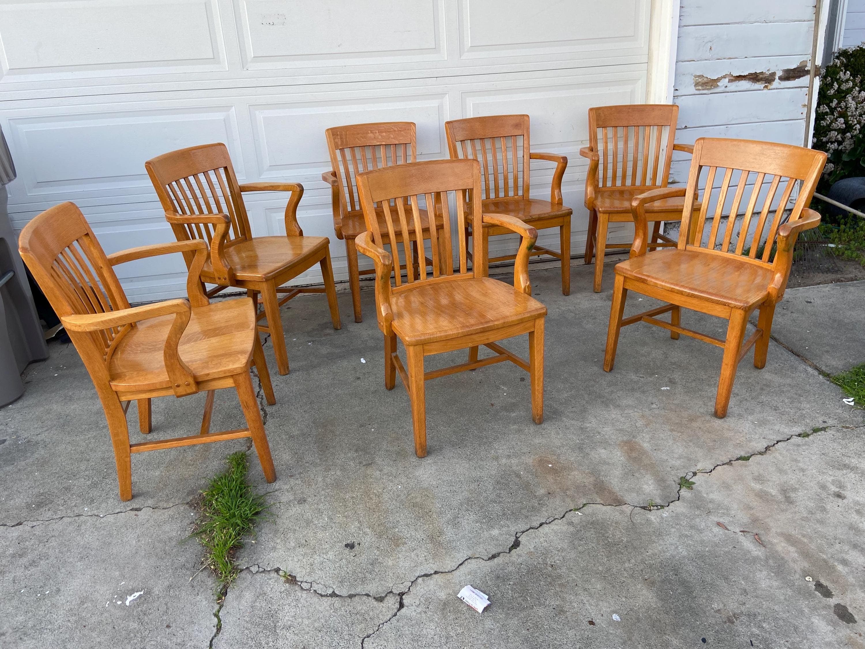 Antique Jasper Furniture Seating Bankers Golden Oak Chair Set Of 7 - Thumbnail 10