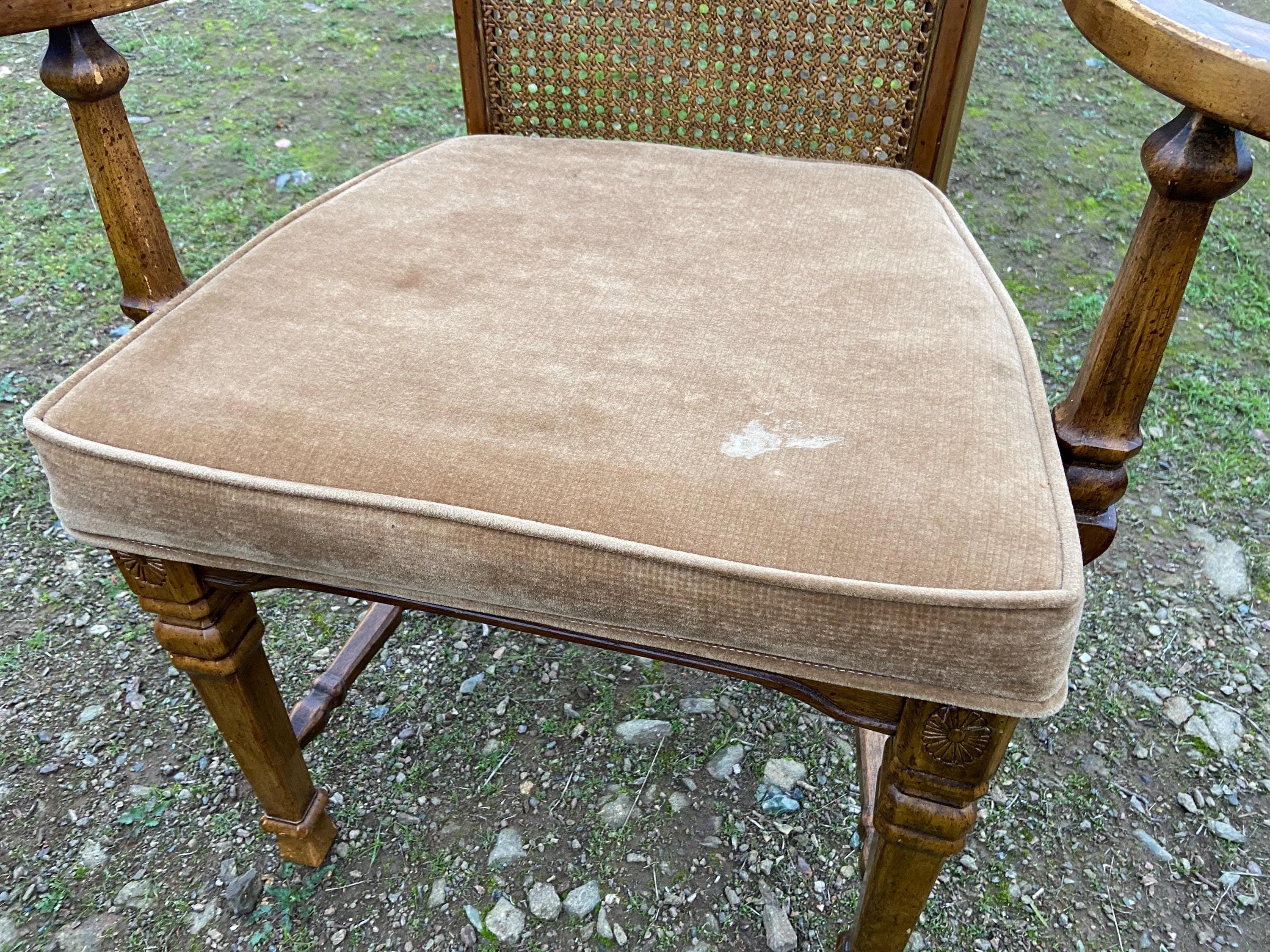 Vintage Walnut/Cane Back Dining Armchairs Set of Two Need New Fabric - Thumbnail 5