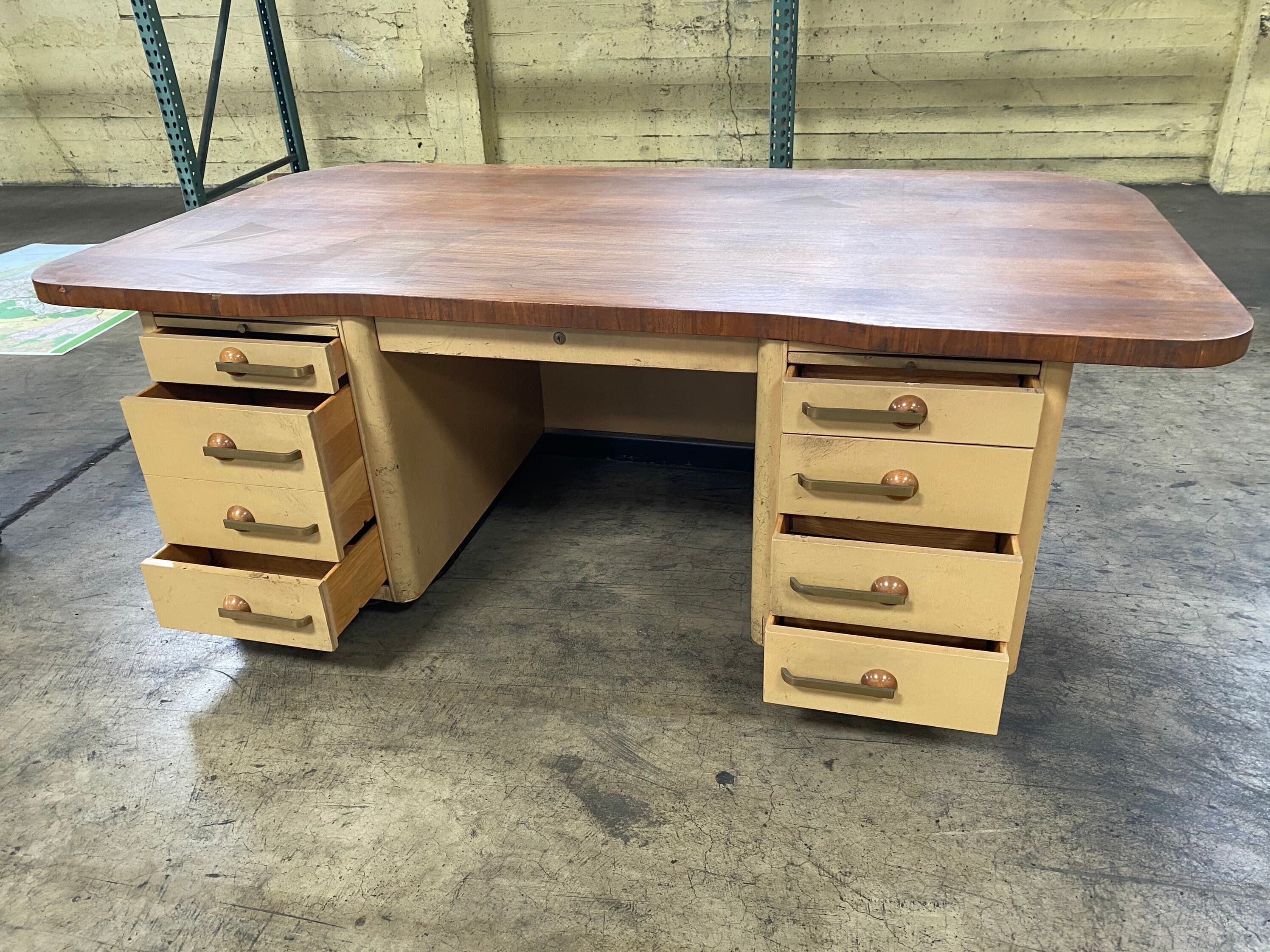 Stow & Davis vintage mid century modern tanker antique desk - Thumbnail 4