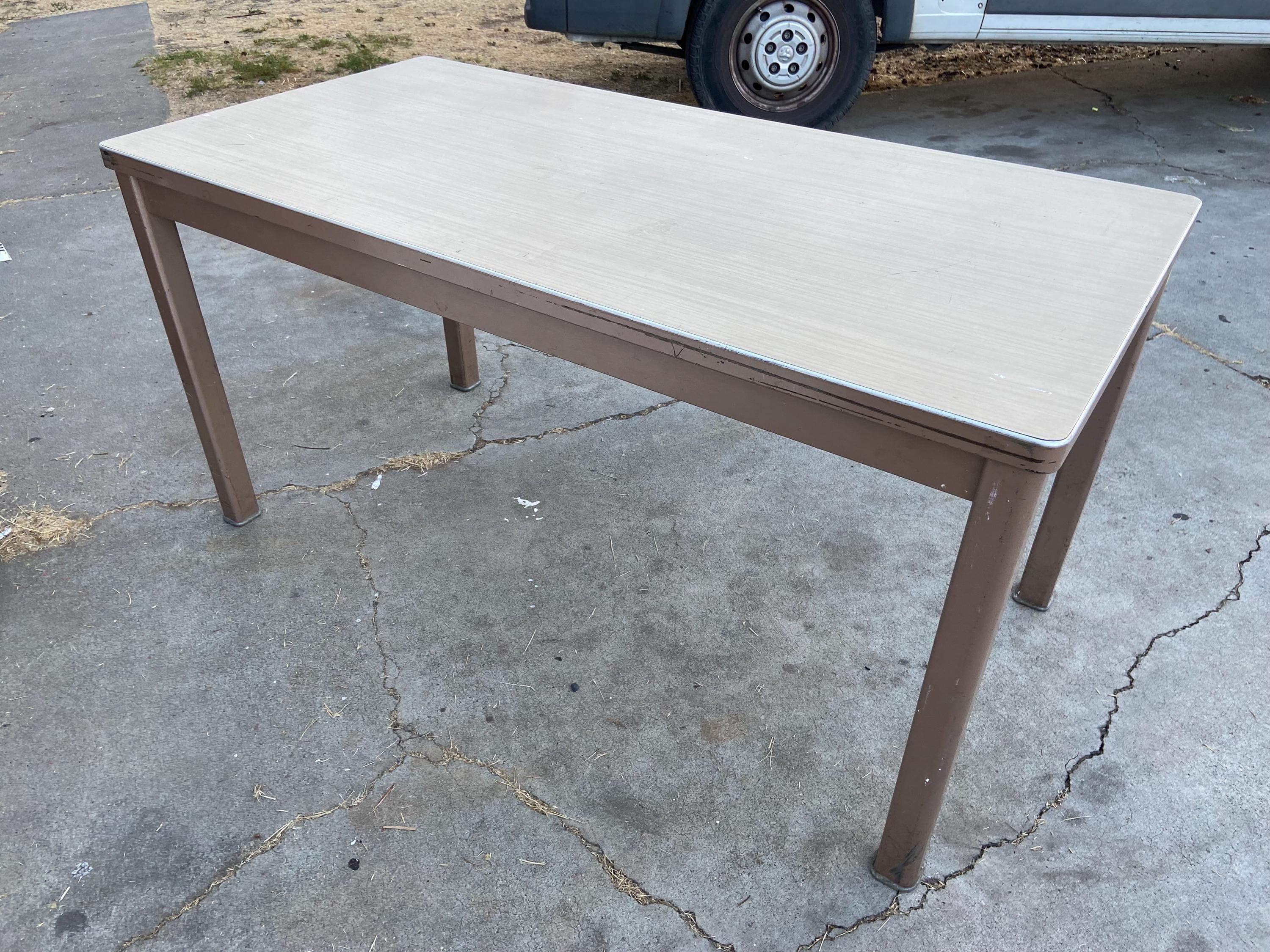 vintage art metal mid century modern tanker desk shop table - Thumbnail 7