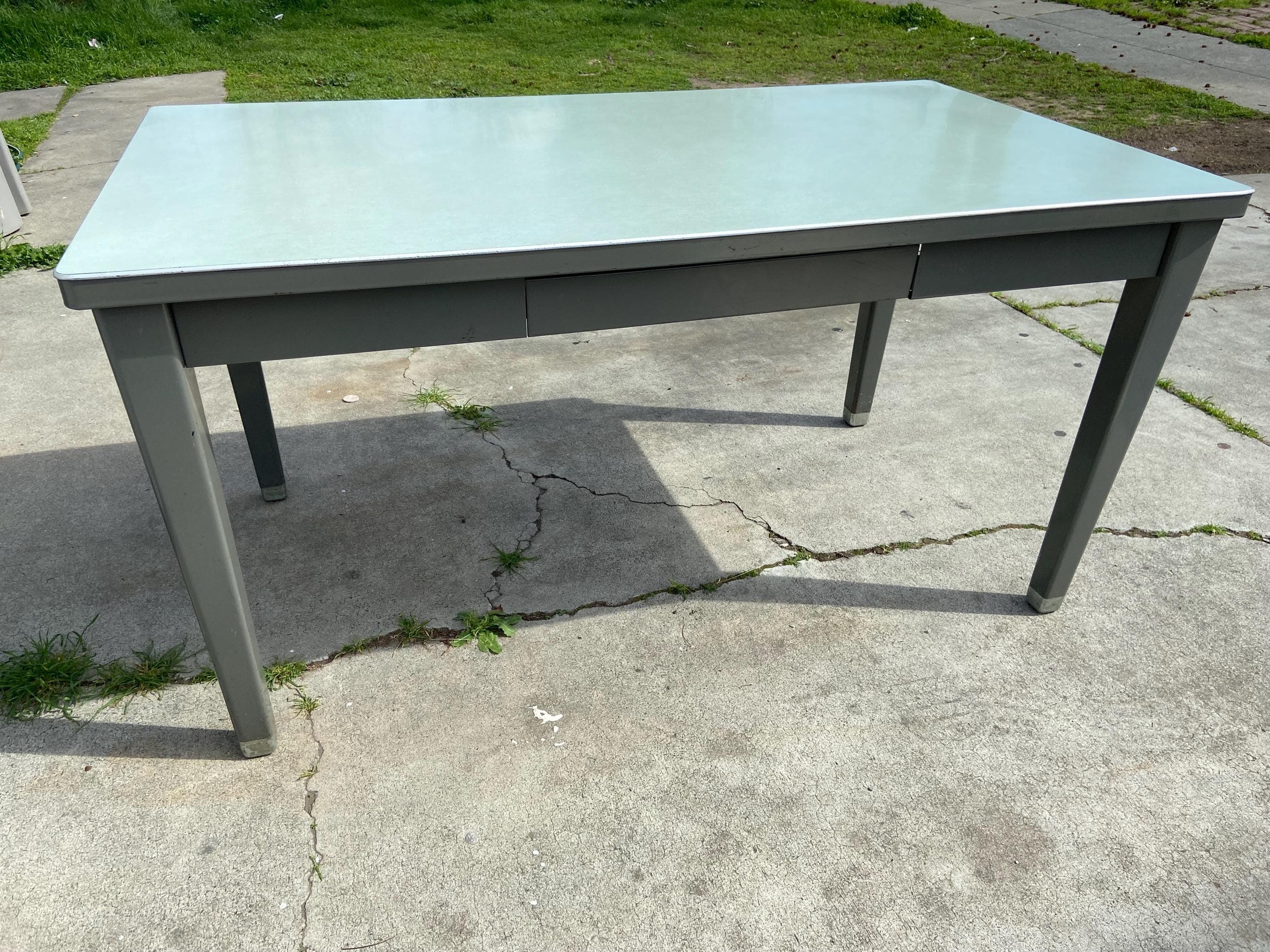 Haskell vintage mid century modern metal tanker desk table - Thumbnail 2