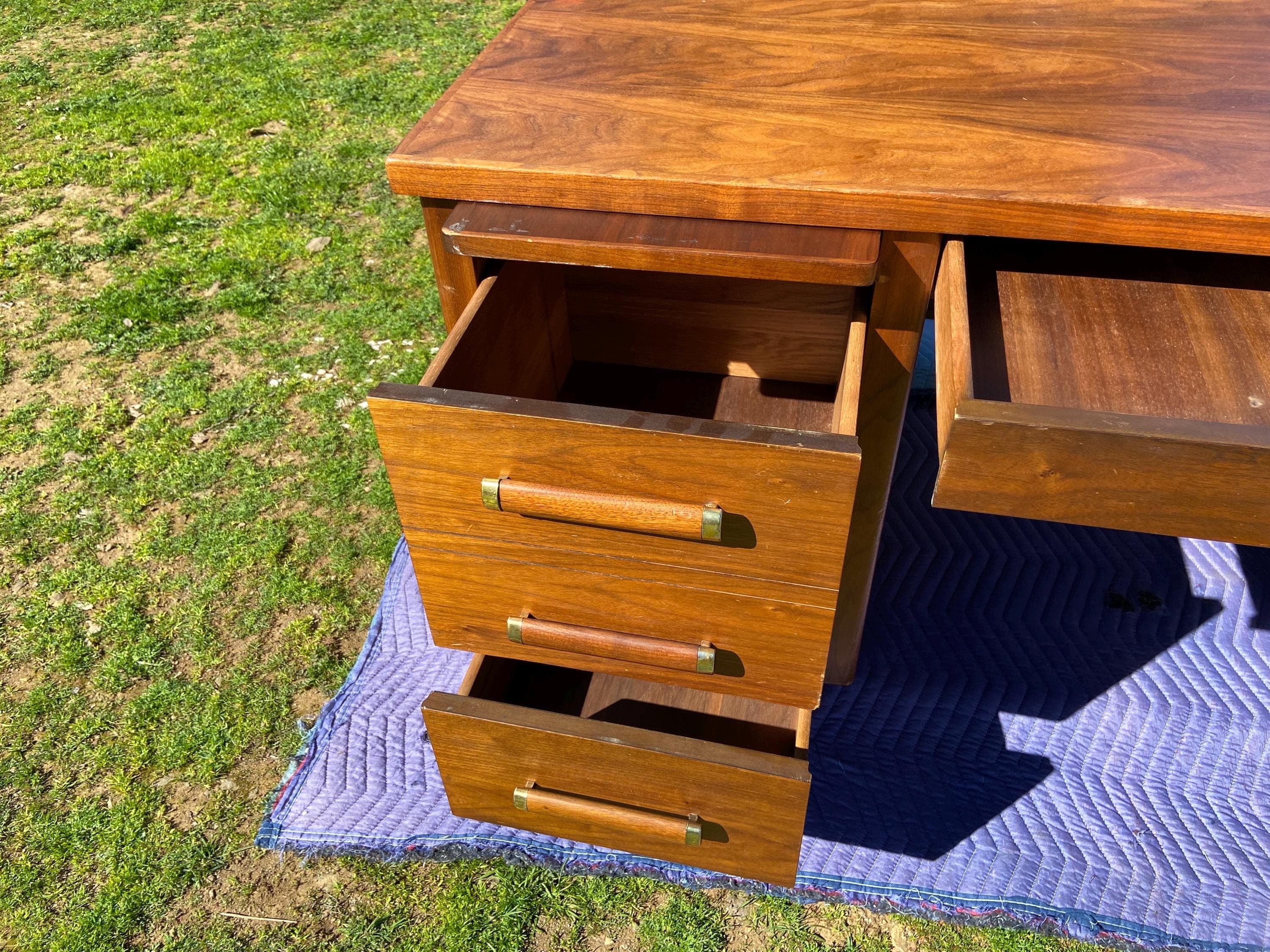 vintage mid century modern walnut executive desk - Thumbnail 7