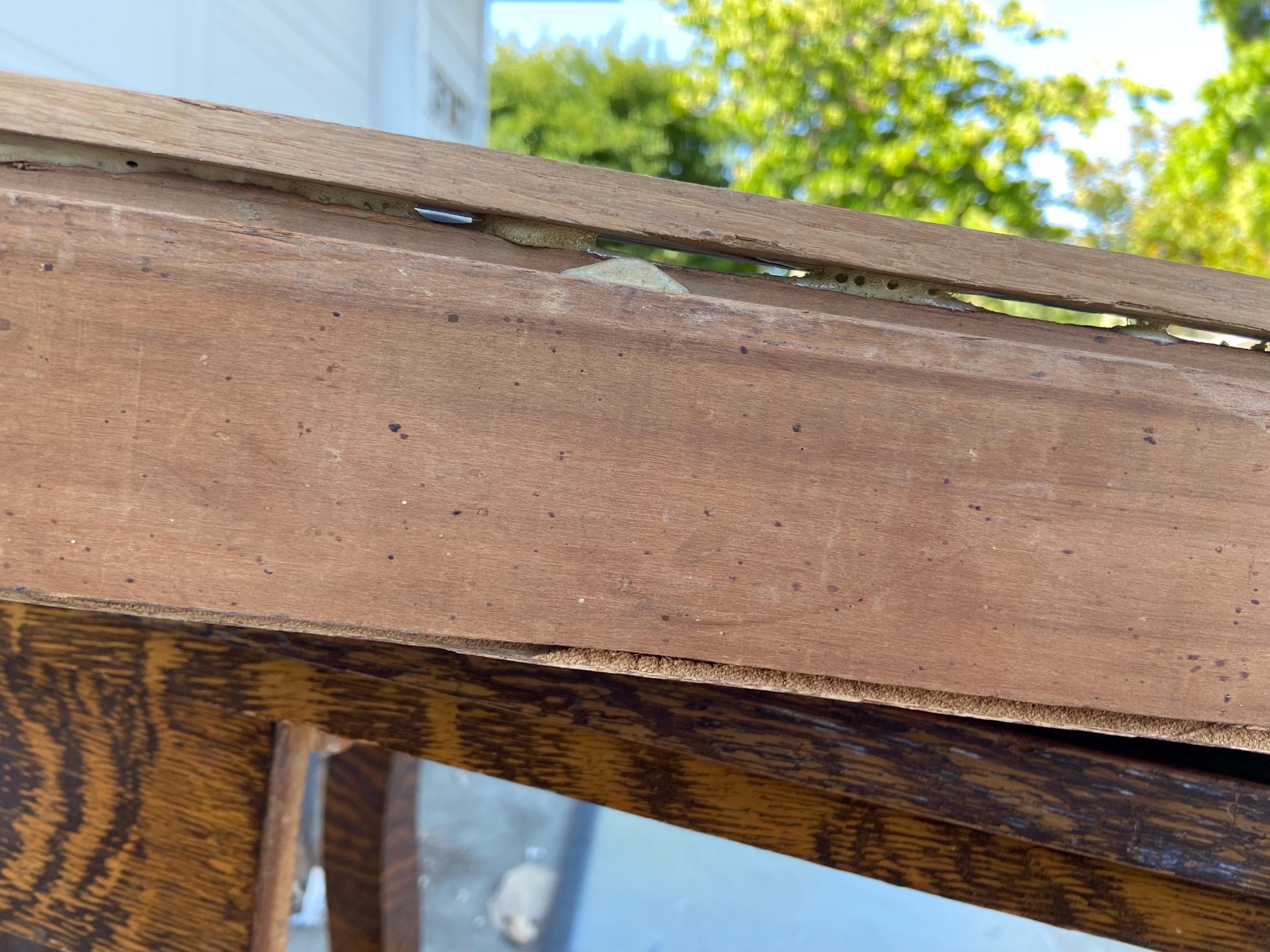 antique reproduction mission arts and crafts mission style wood veneer desk table - Thumbnail 8