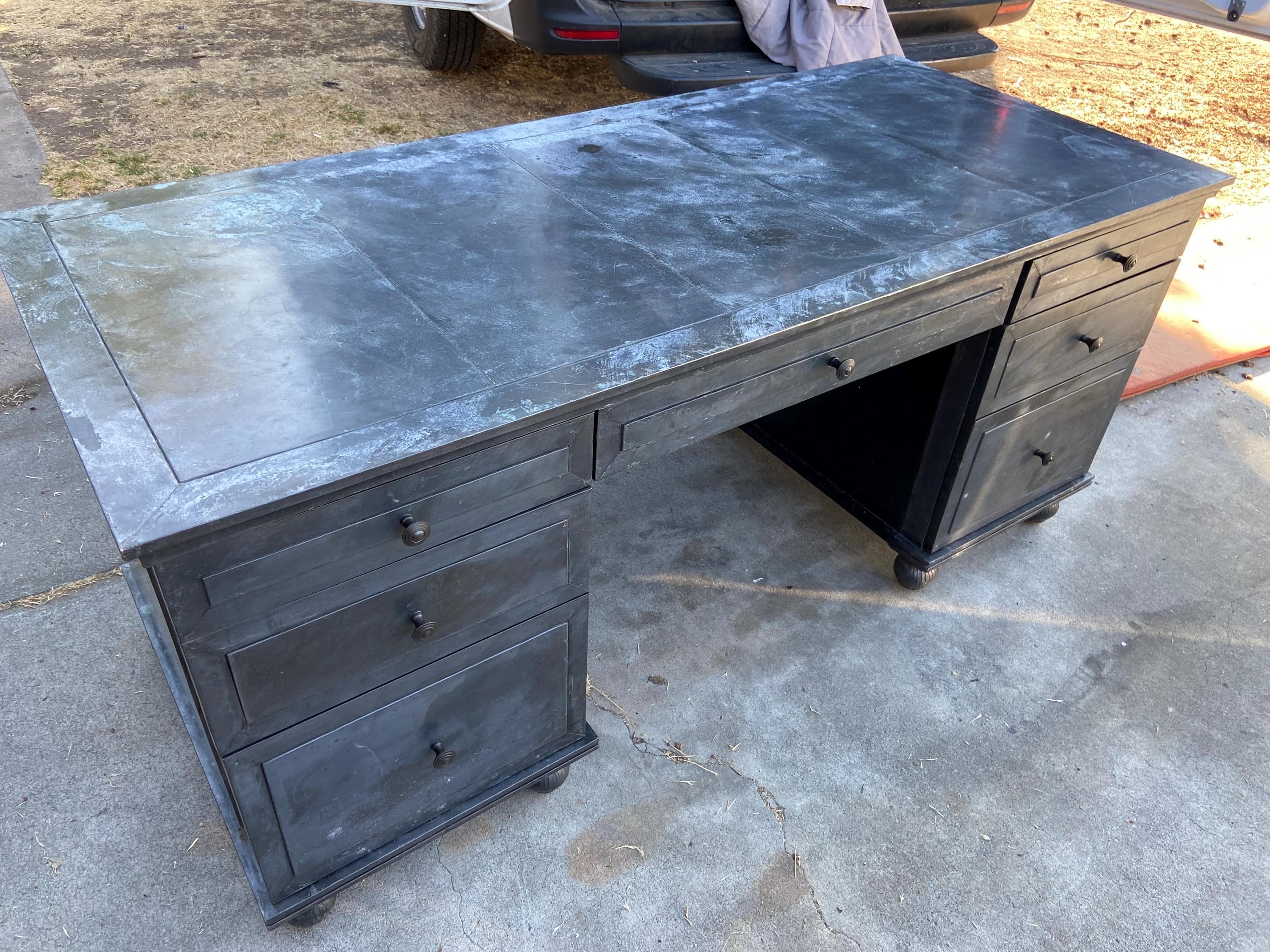 Restoration Hardware Annecy metal wrapped zinc desk with patina - Thumbnail 2