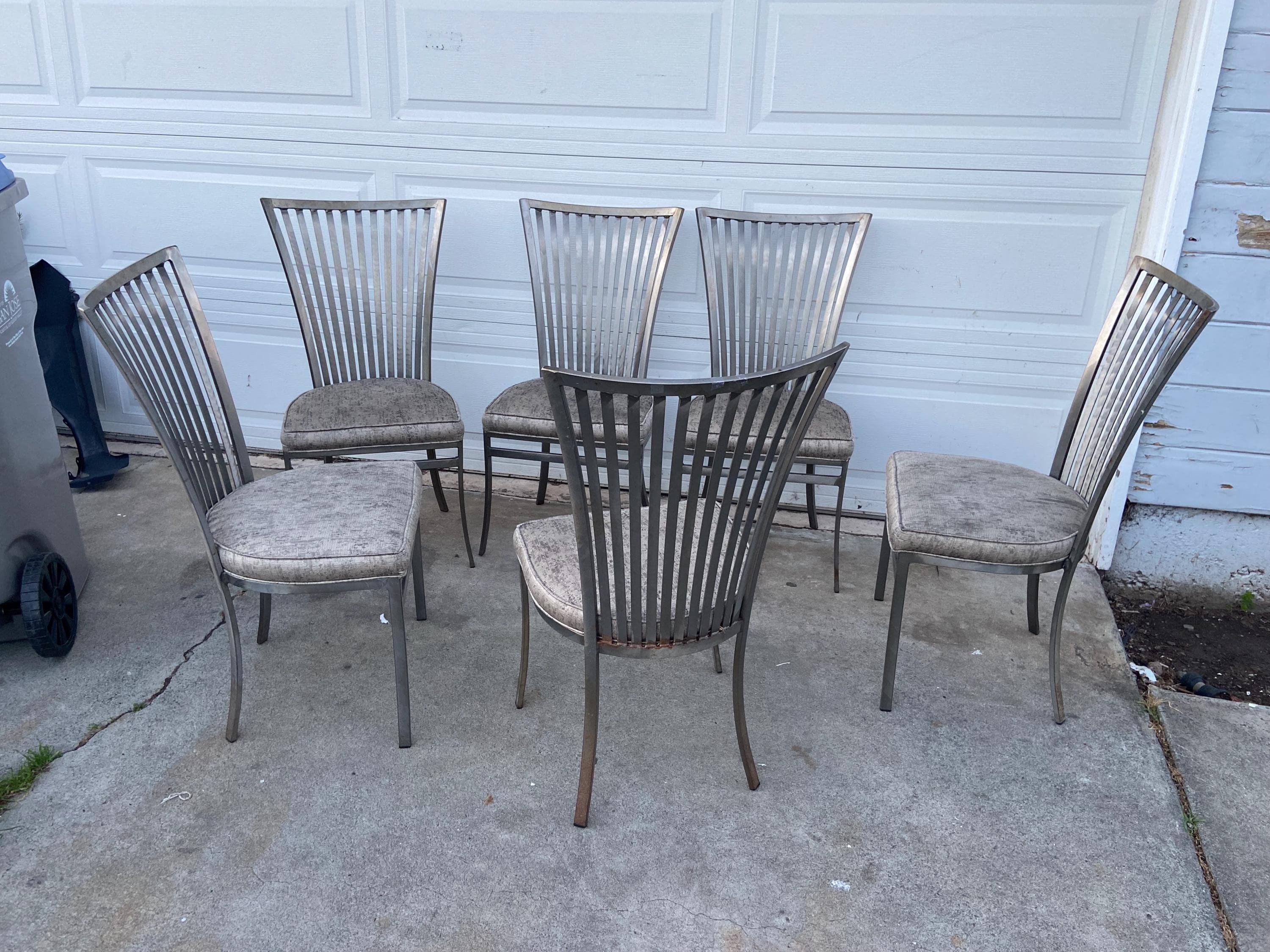 Vintage mid Century Modern Shaver Howard Slatted Steel Back Dining chairs set of 6 - Thumbnail 3