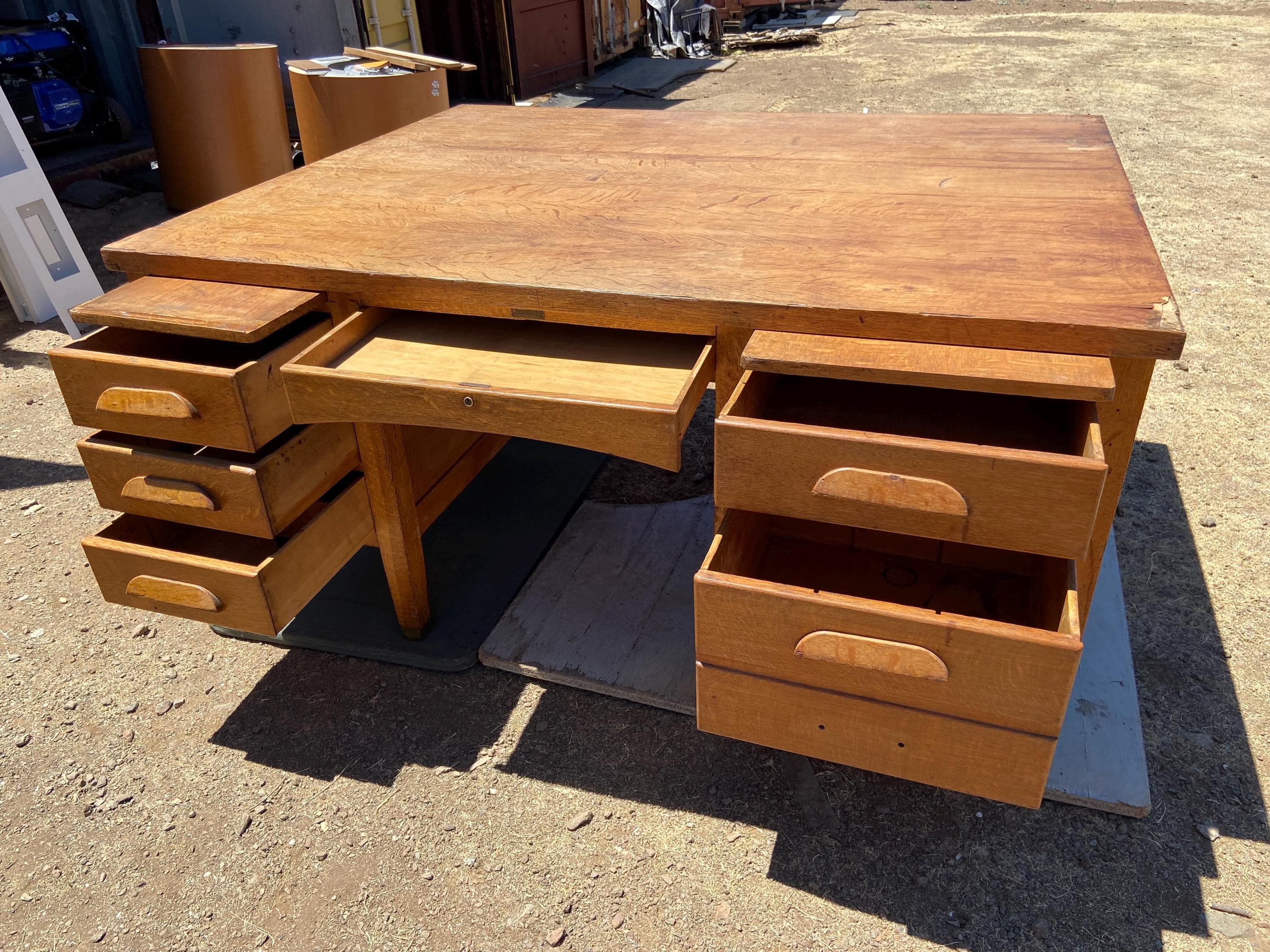 antique Rucker fuller oak partners desk needs restoration - Thumbnail 8