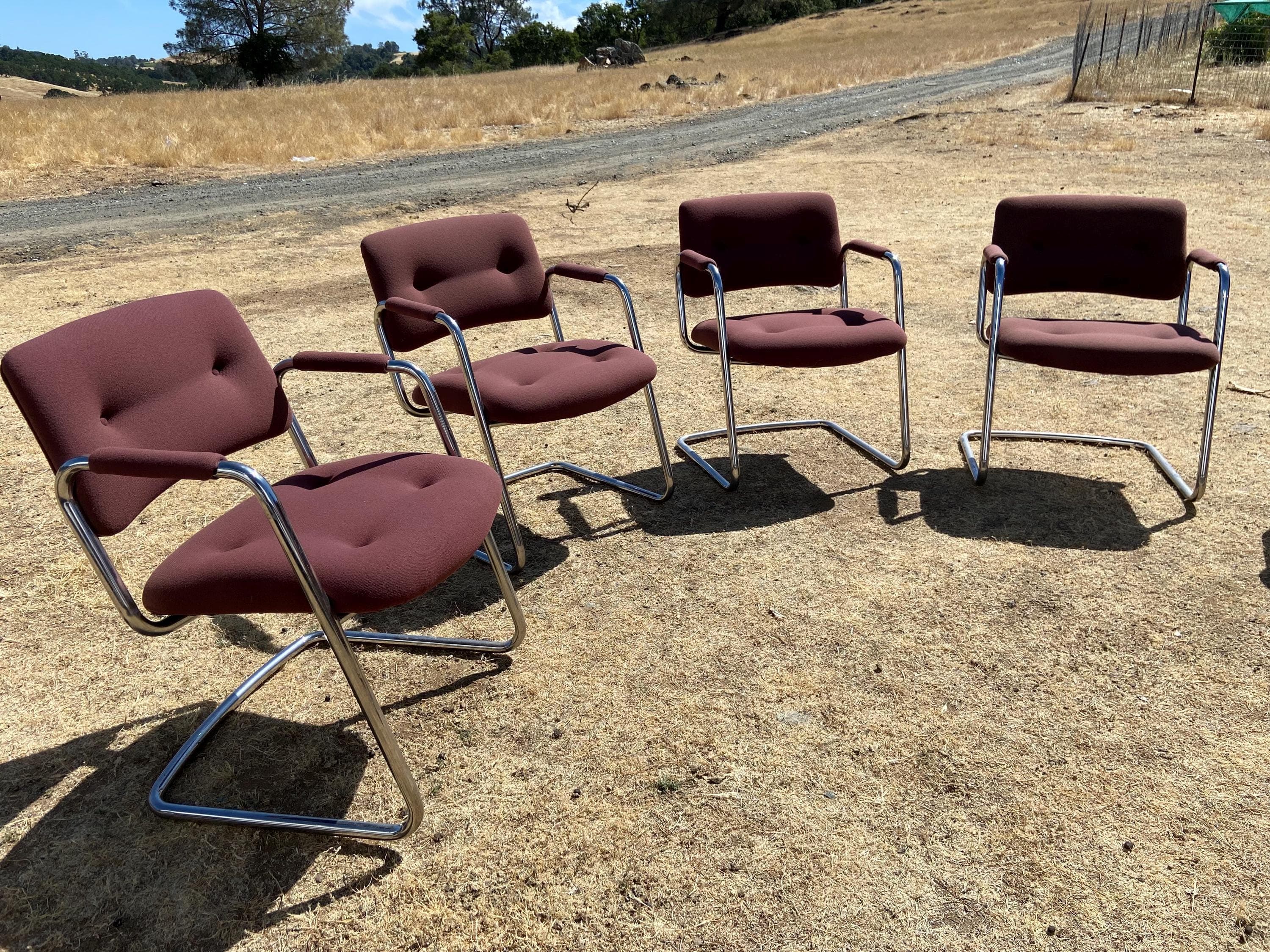 Steelcase Cantilevered chrome fabric accent chair set of 6 - Thumbnail 8