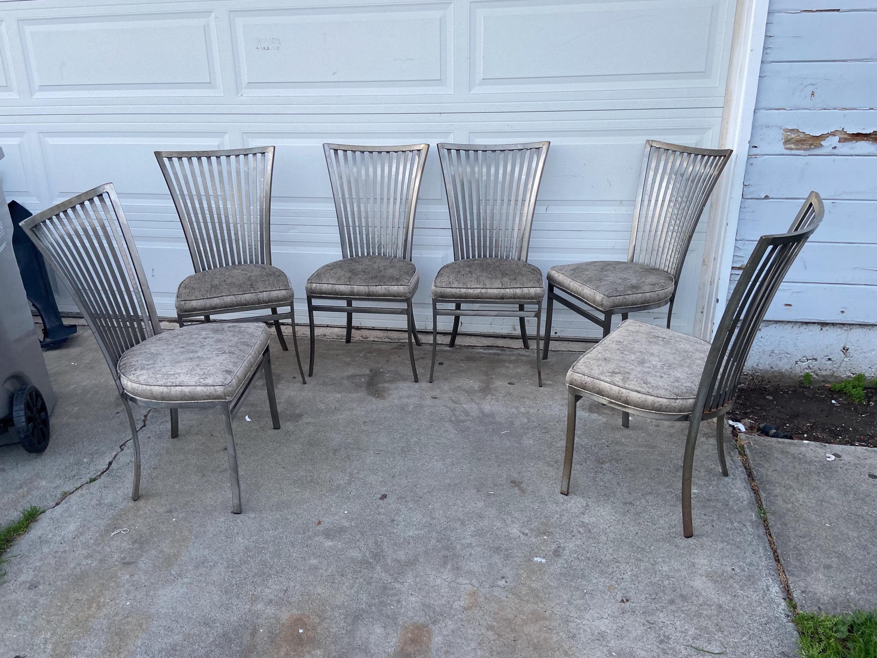 Vintage mid Century Modern Shaver Howard Slatted Steel Back Dining chairs set of 6 - Thumbnail 5