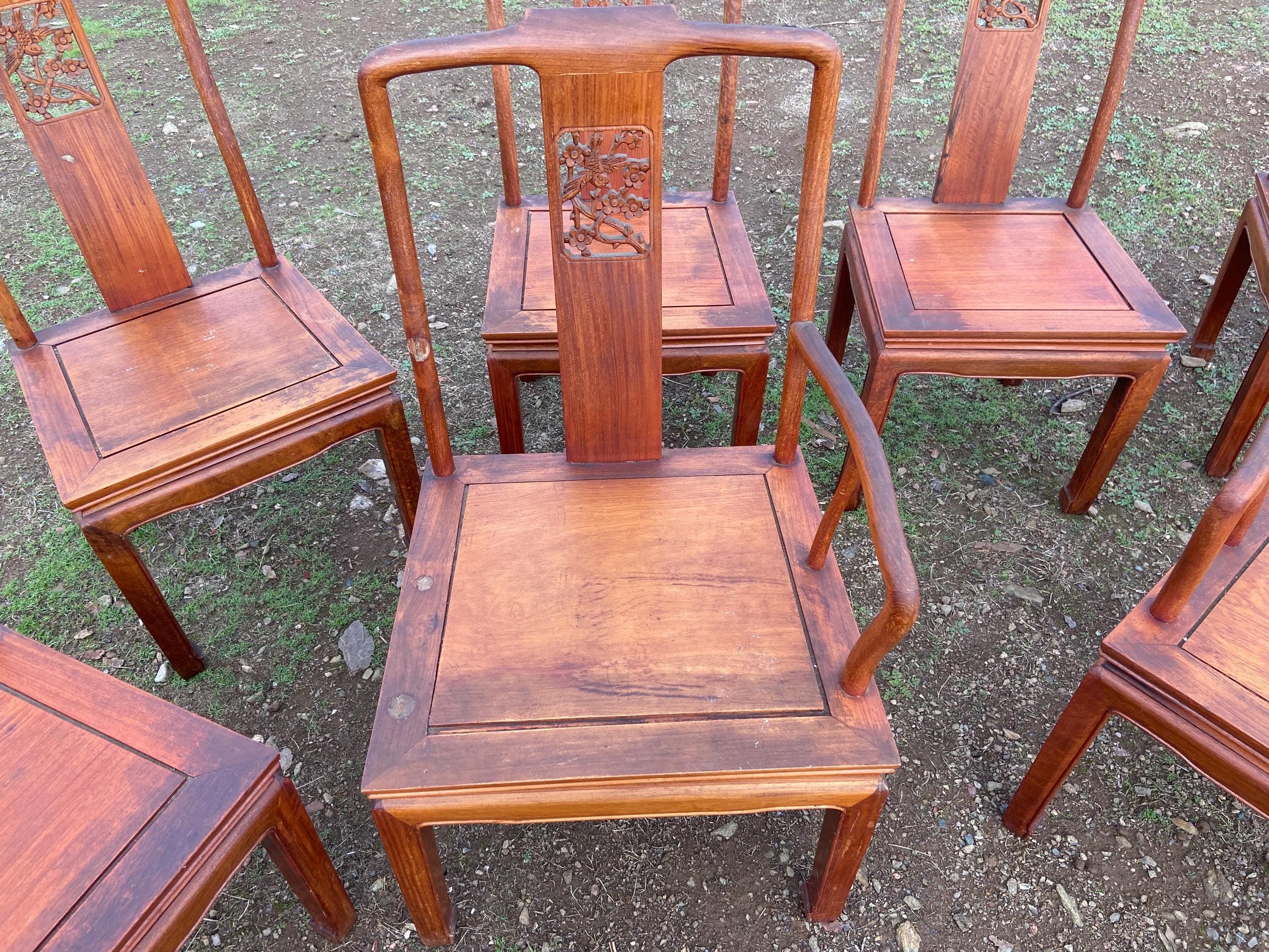 antique Chinese rosewood dining room chairs set of 8 need restoration and repair - Thumbnail 9