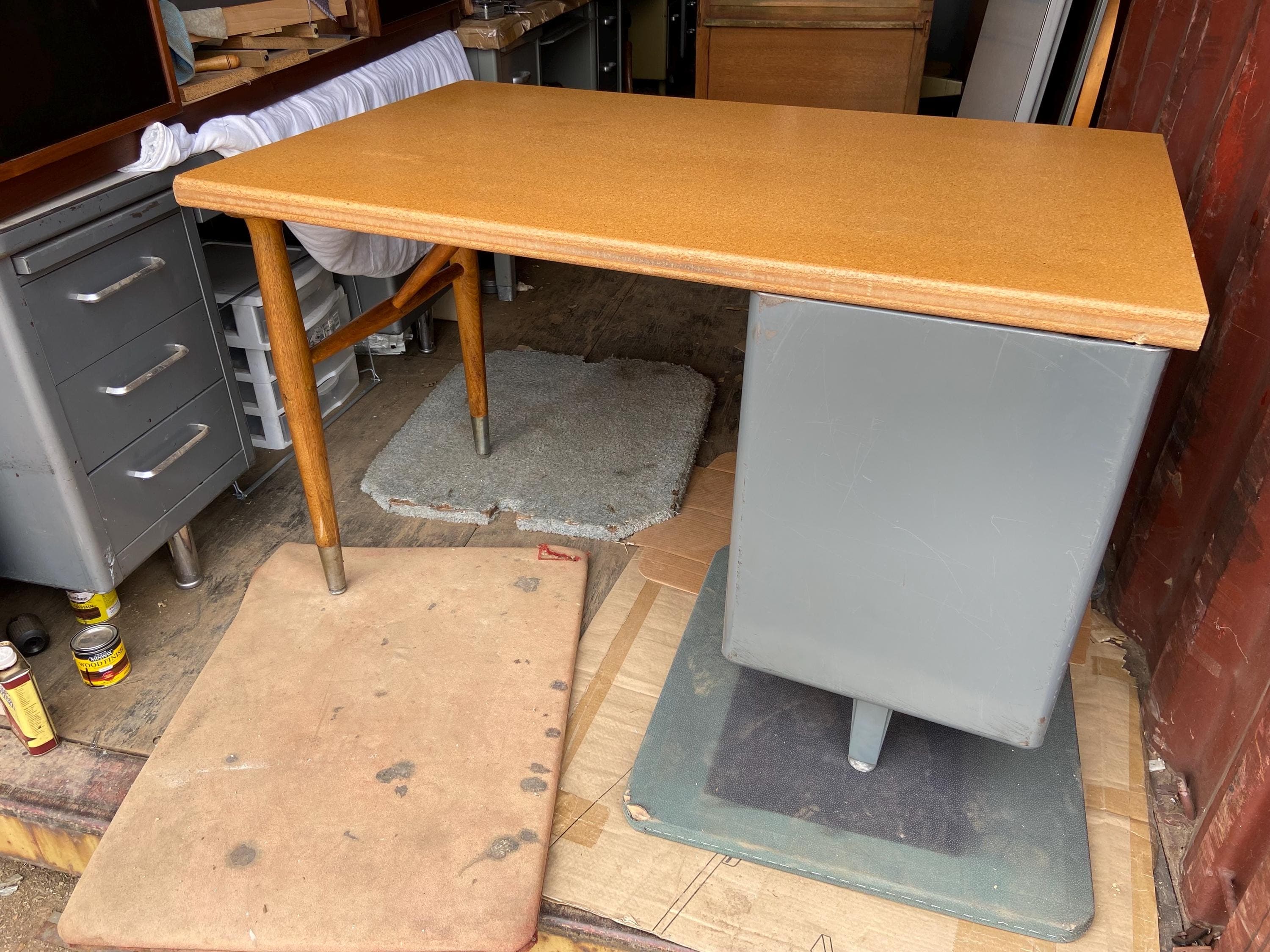 vintage teachers metal tanker desk - Thumbnail 7
