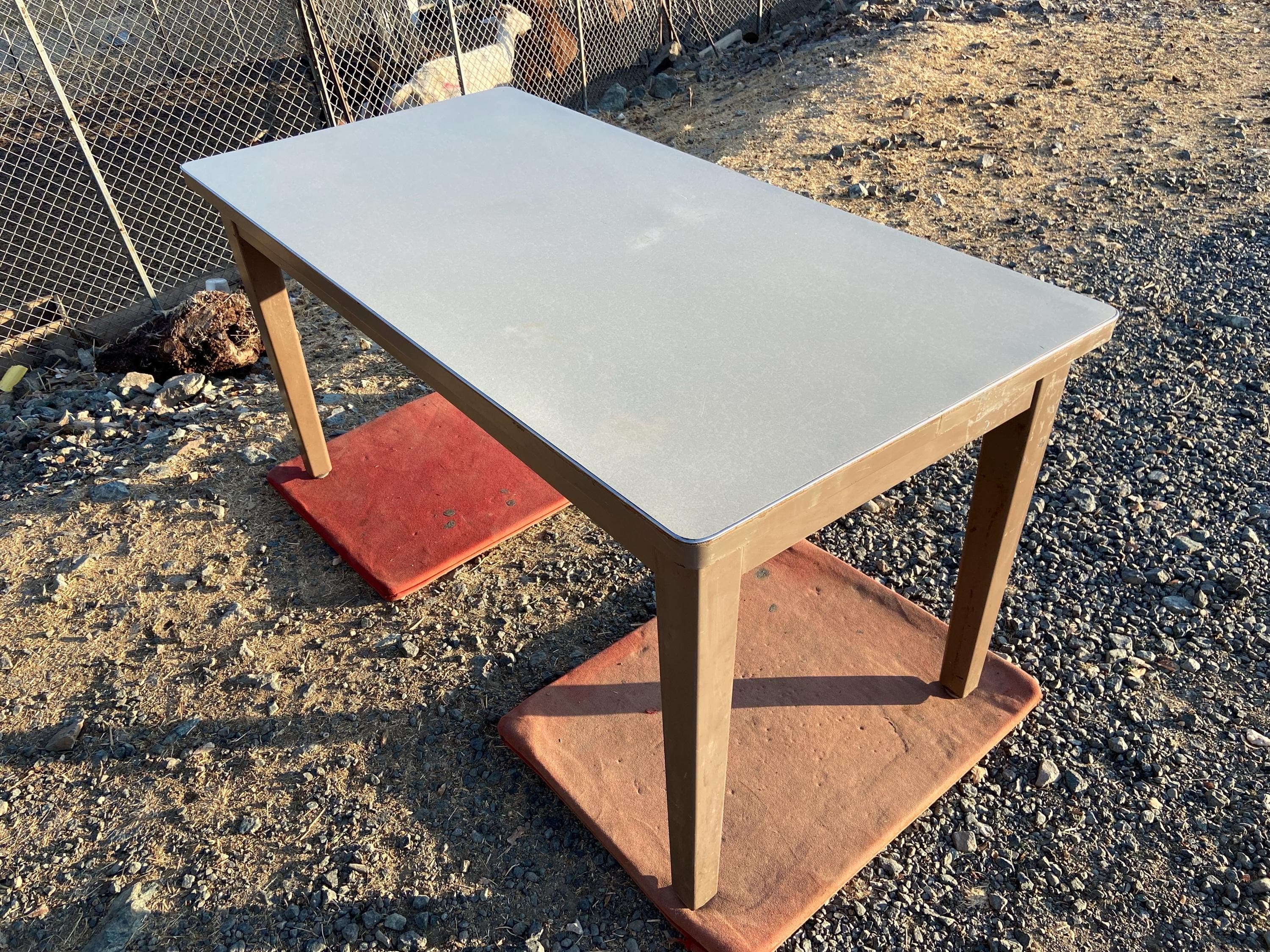 vintage mid century modern steel standdord lab desk has patina - Thumbnail 5
