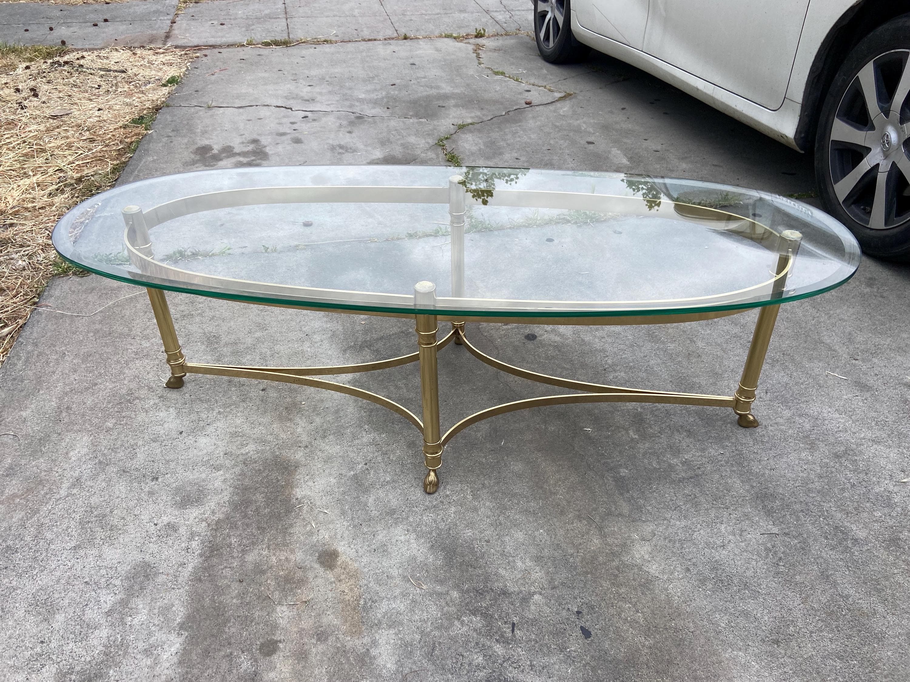 La barge Hollywood regency brass oval coffee table - Thumbnail 9