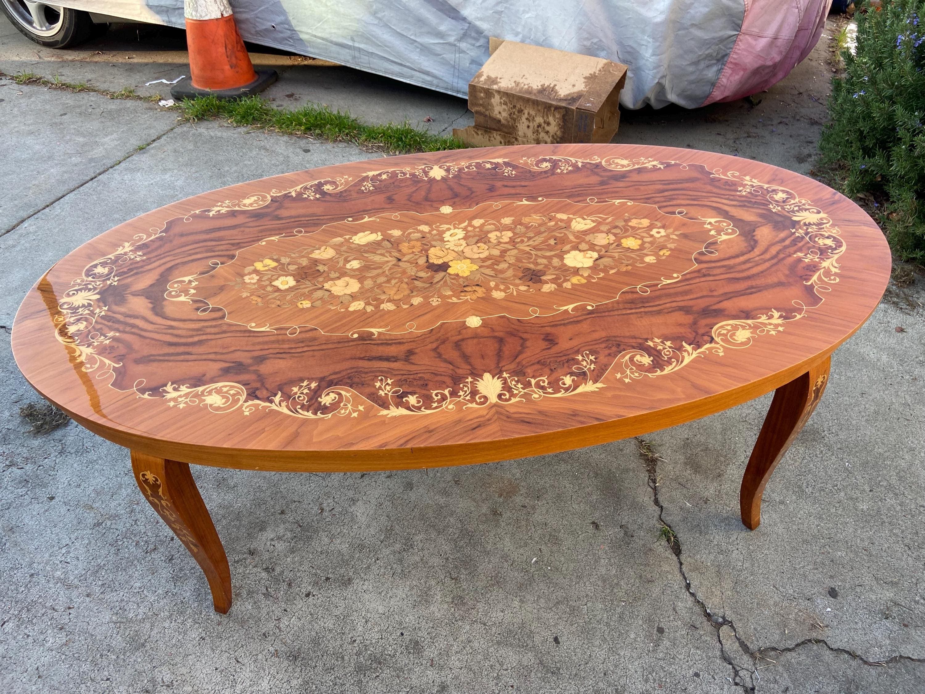 Vintage mid century modern inlaid Italian oval coffee table - Image 1