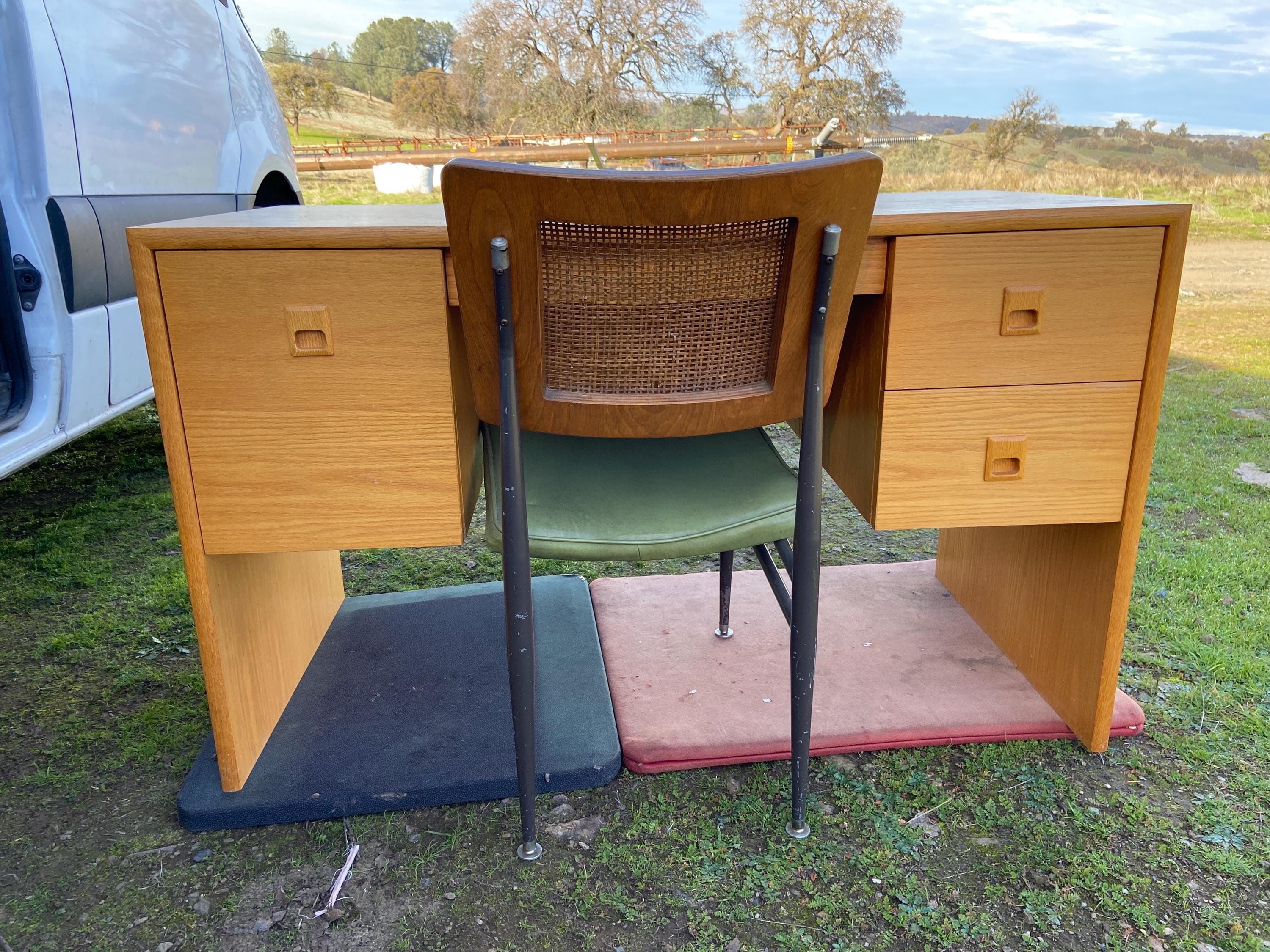 Vintage Mid  Century Modern Oak Veneer Desk  And Paul mccobb Cane Chair Style - Thumbnail 5