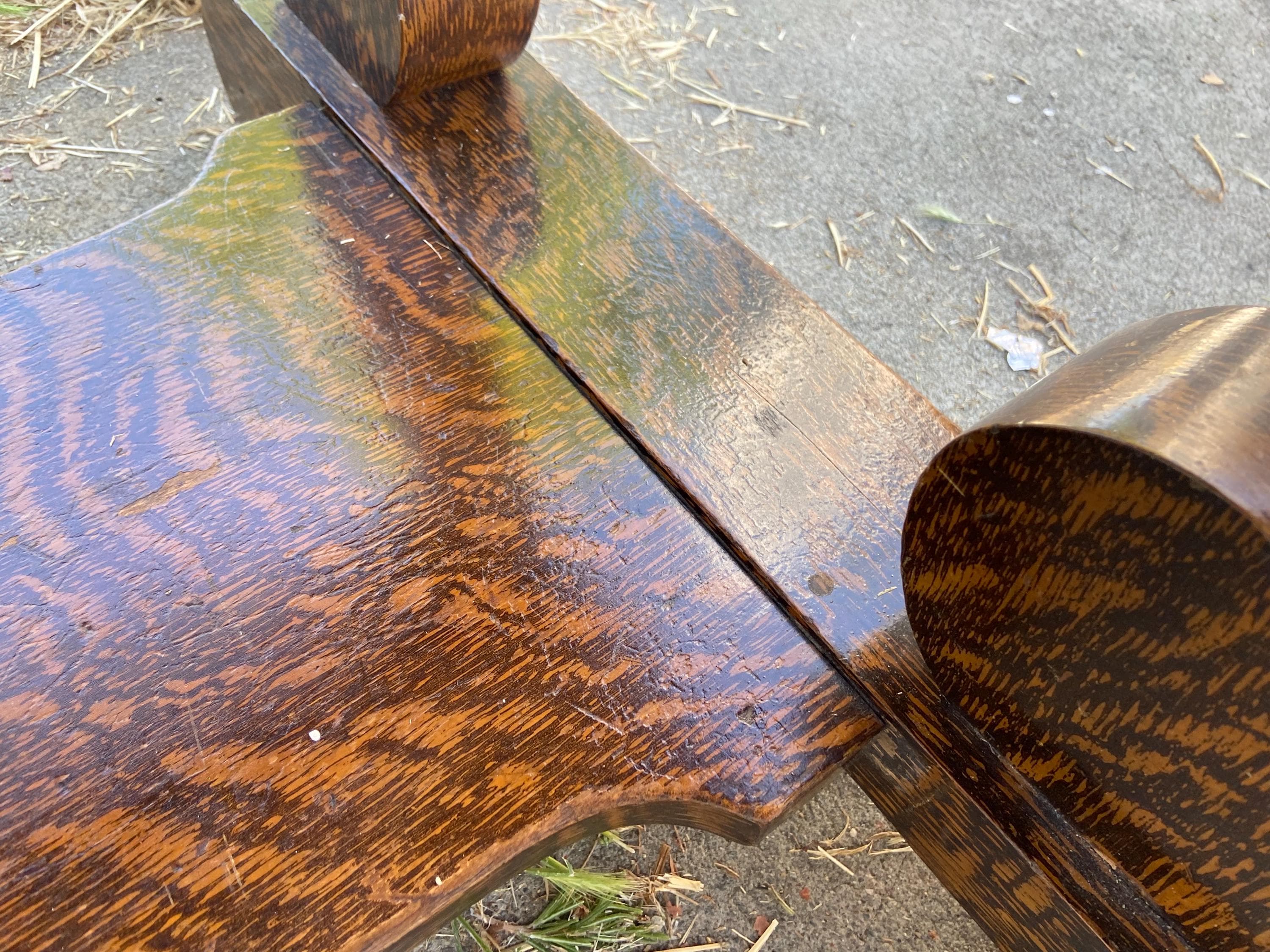 antique reproduction mission arts and crafts mission style wood veneer desk table - Thumbnail 9