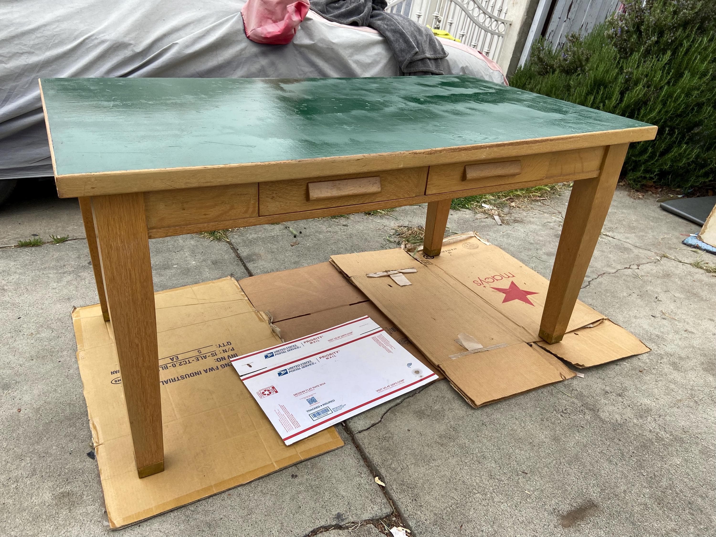 antique library blonde oak teachers arts and crafts school desk table - Thumbnail 6