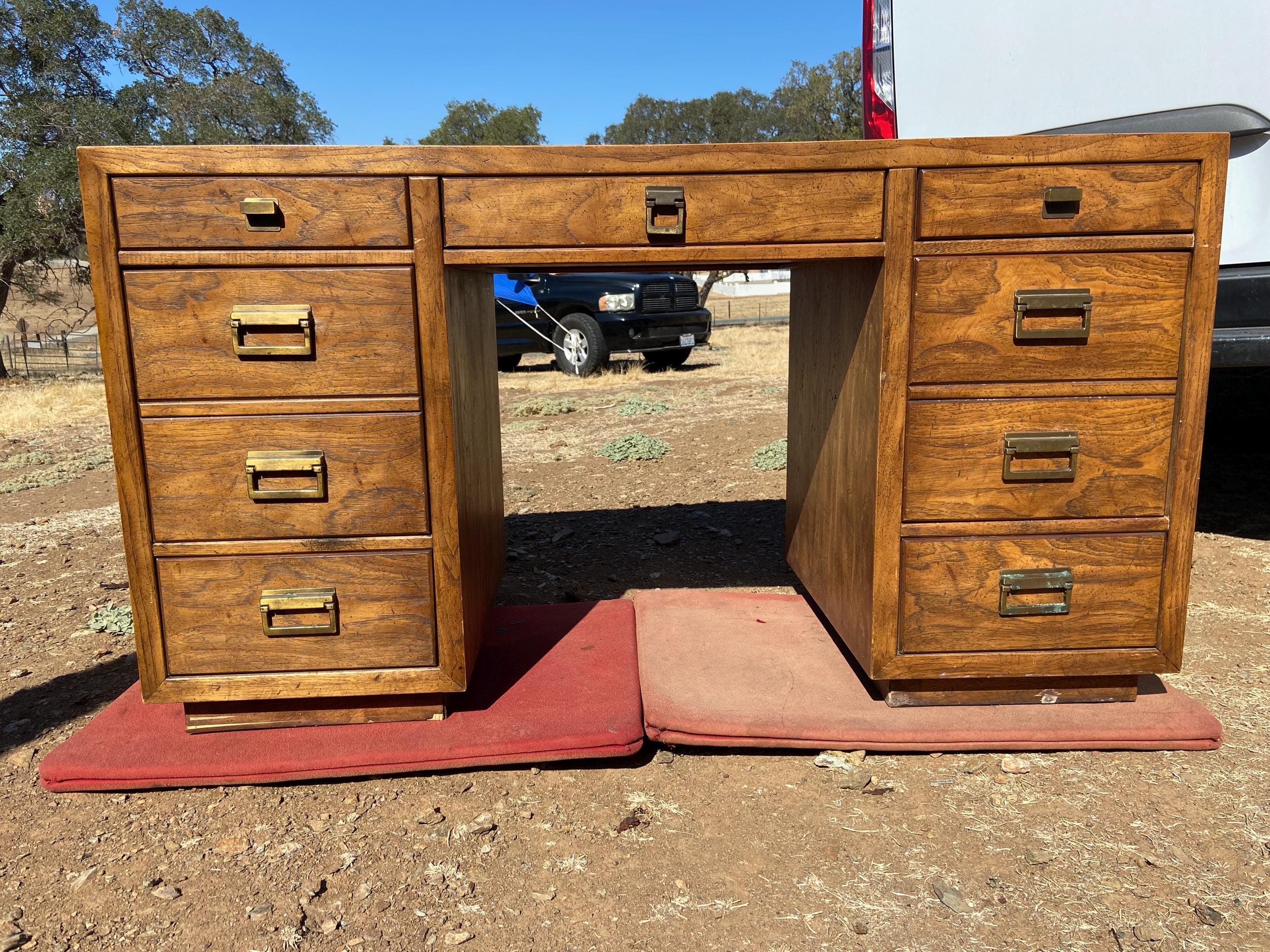 vintage mid century modern Drexel campaign desk some surface damage - Image 1