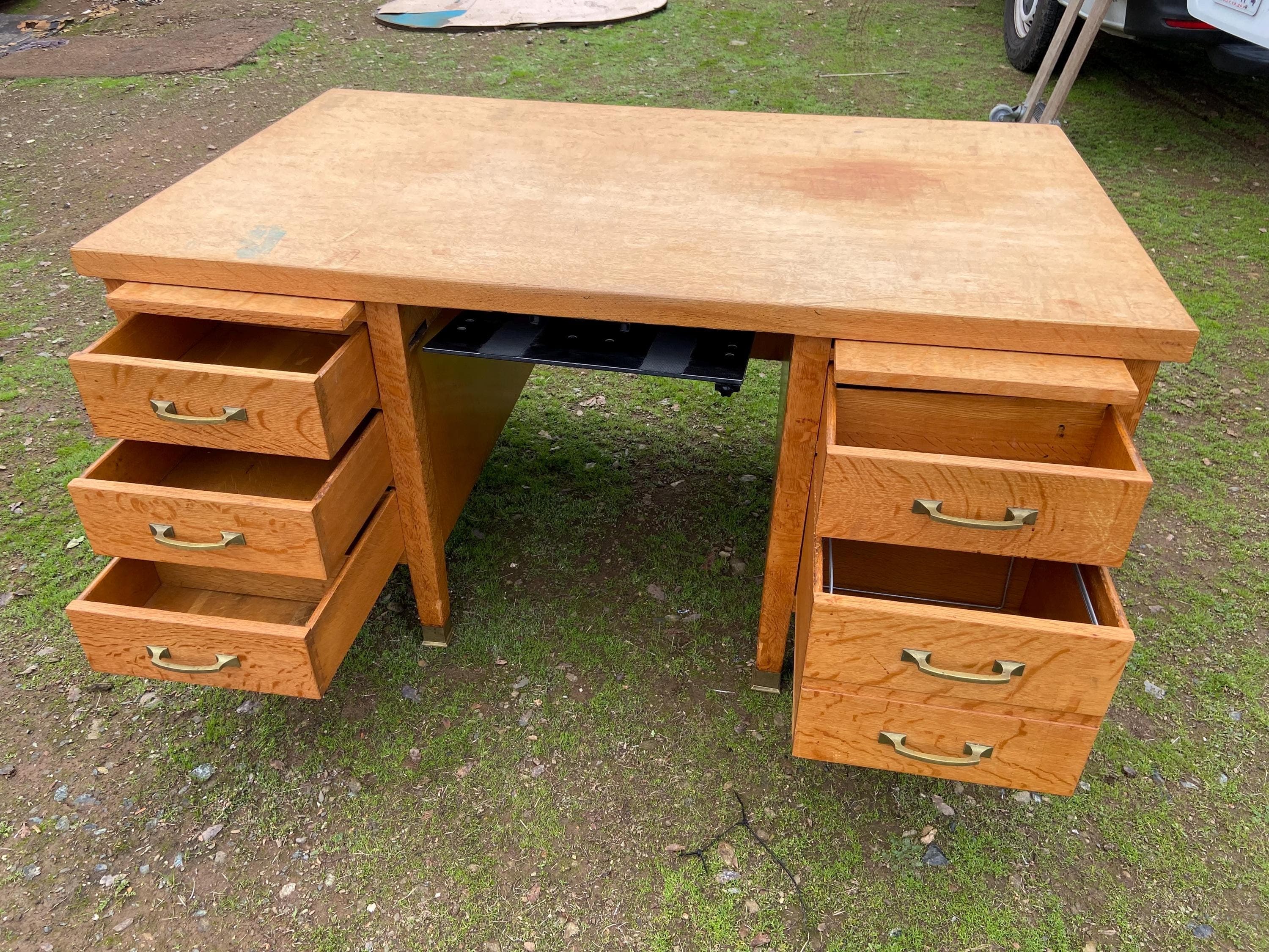 Traditional Antique Oak Teacher Library or Writing Desk Needs Some Refinishing - Thumbnail 6