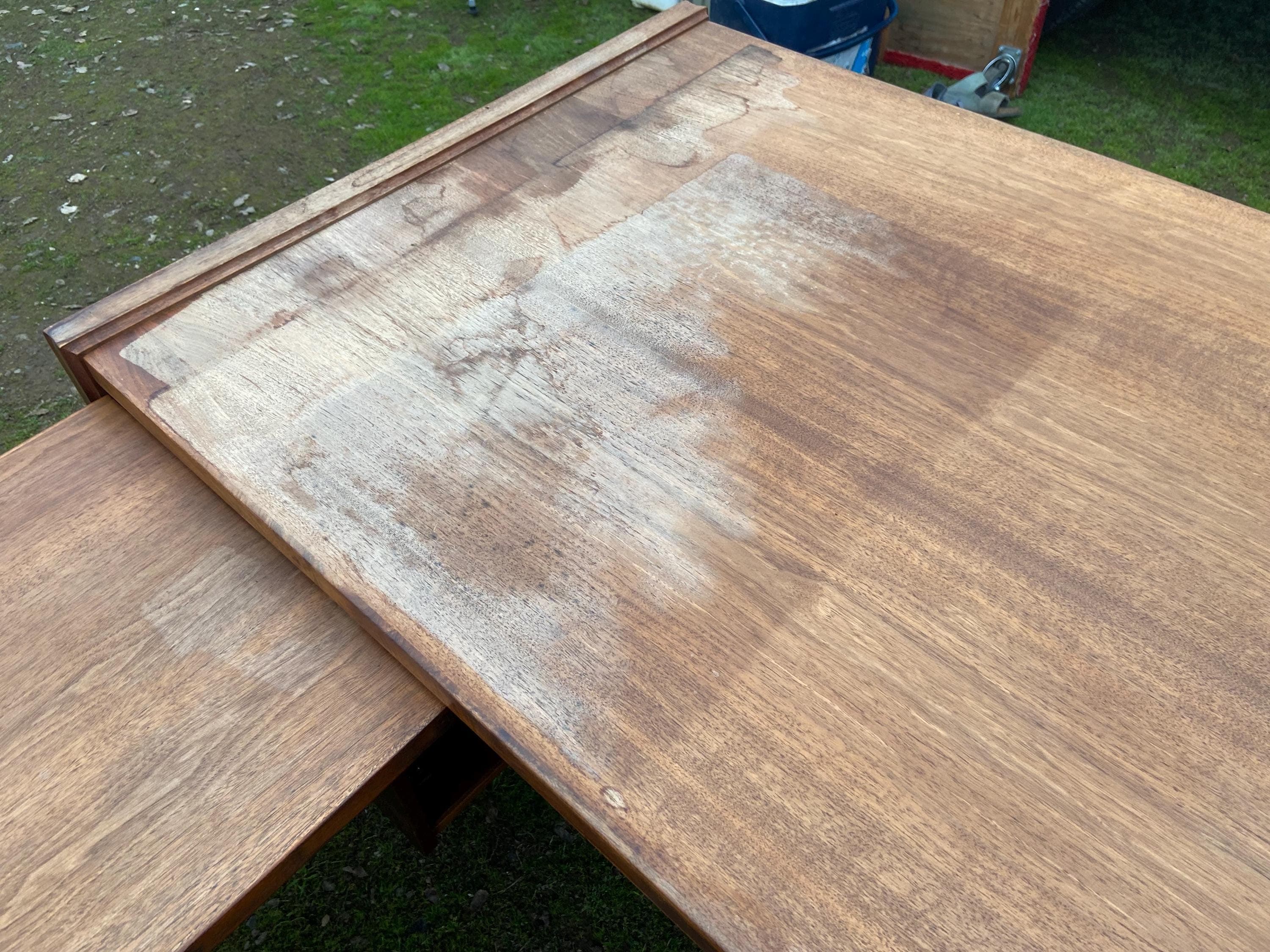 vintage mid century modern walnut corner desk surface top needs refinishing - Thumbnail 3