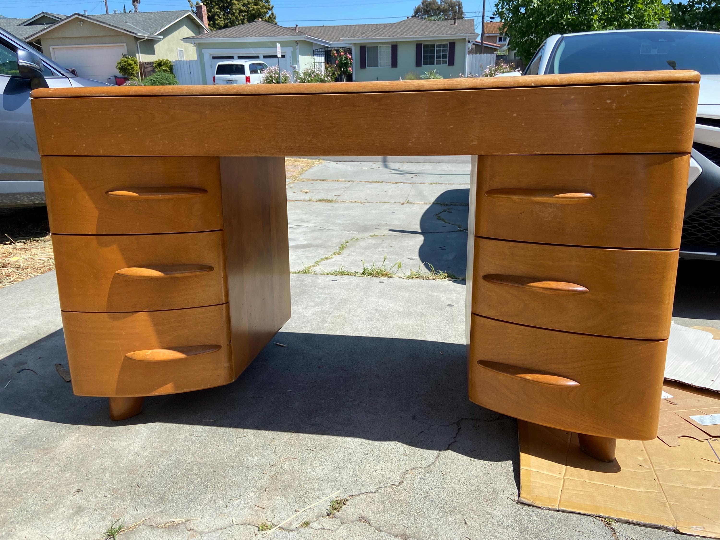 Heywood Wakefield vintage mid century modern maple desk needs restoration - Image 1