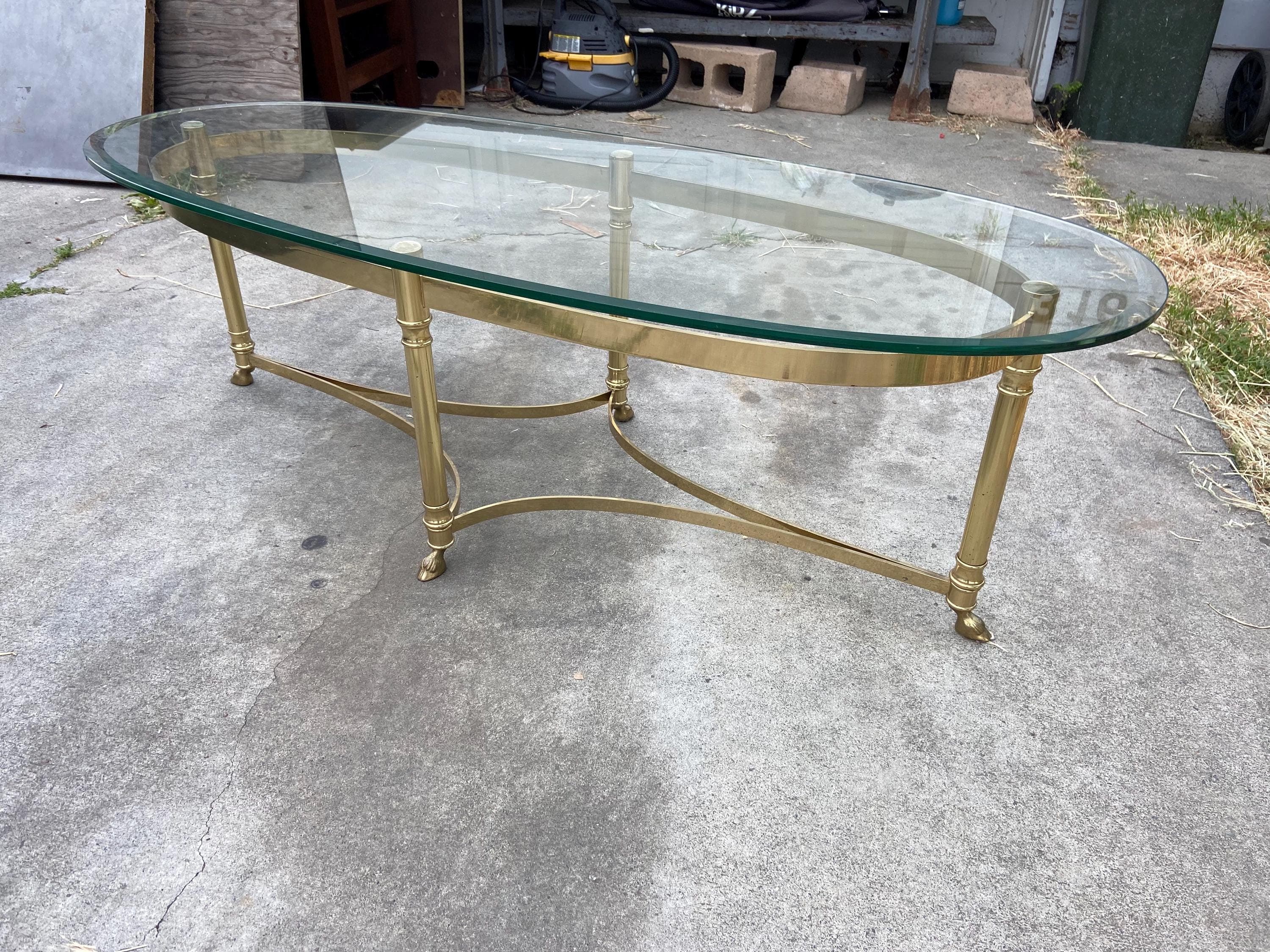 La barge Hollywood regency brass oval coffee table - Thumbnail 6