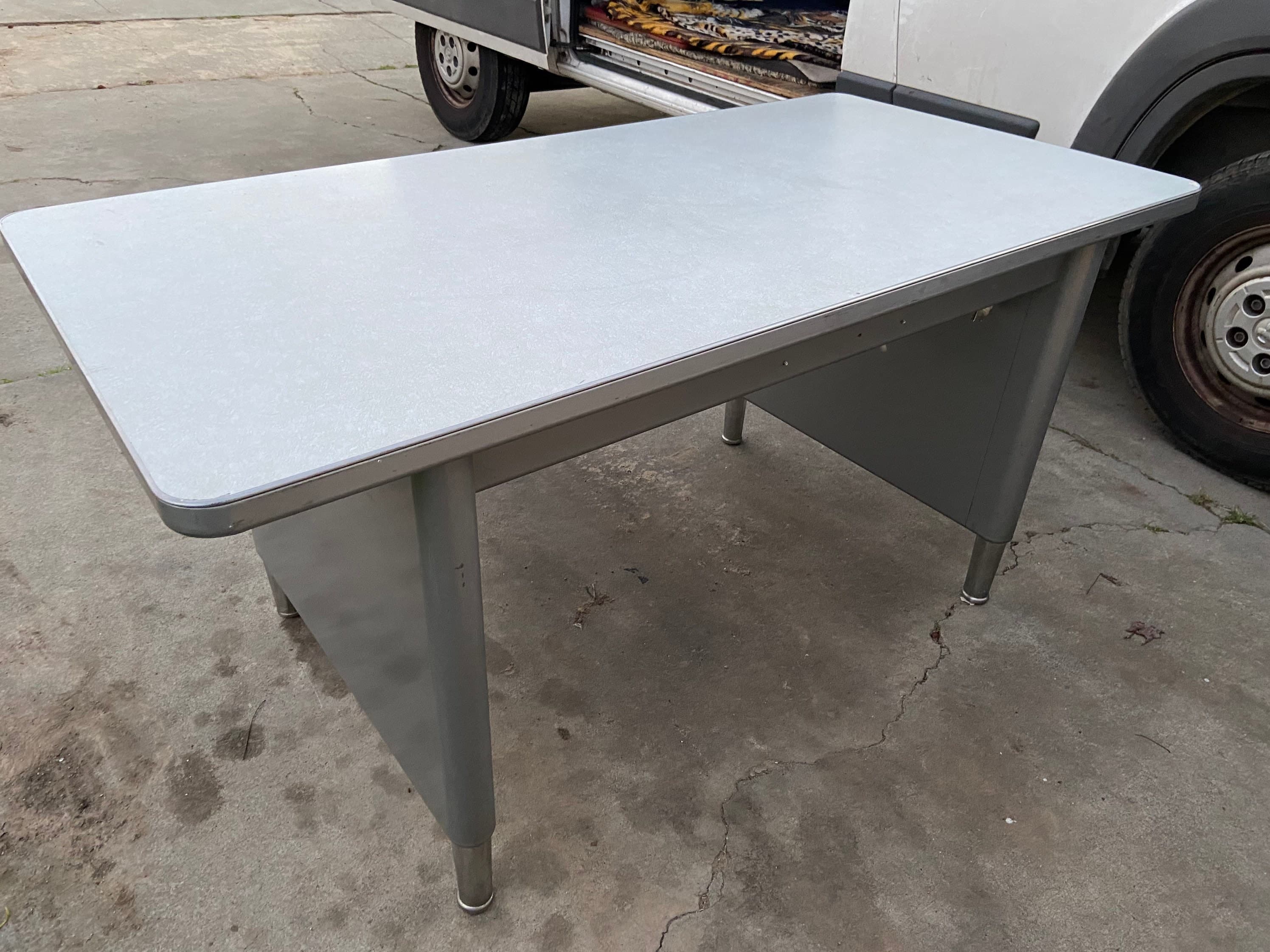 Steelcase style vintage mid century modern metal tanker desk table - Thumbnail 5