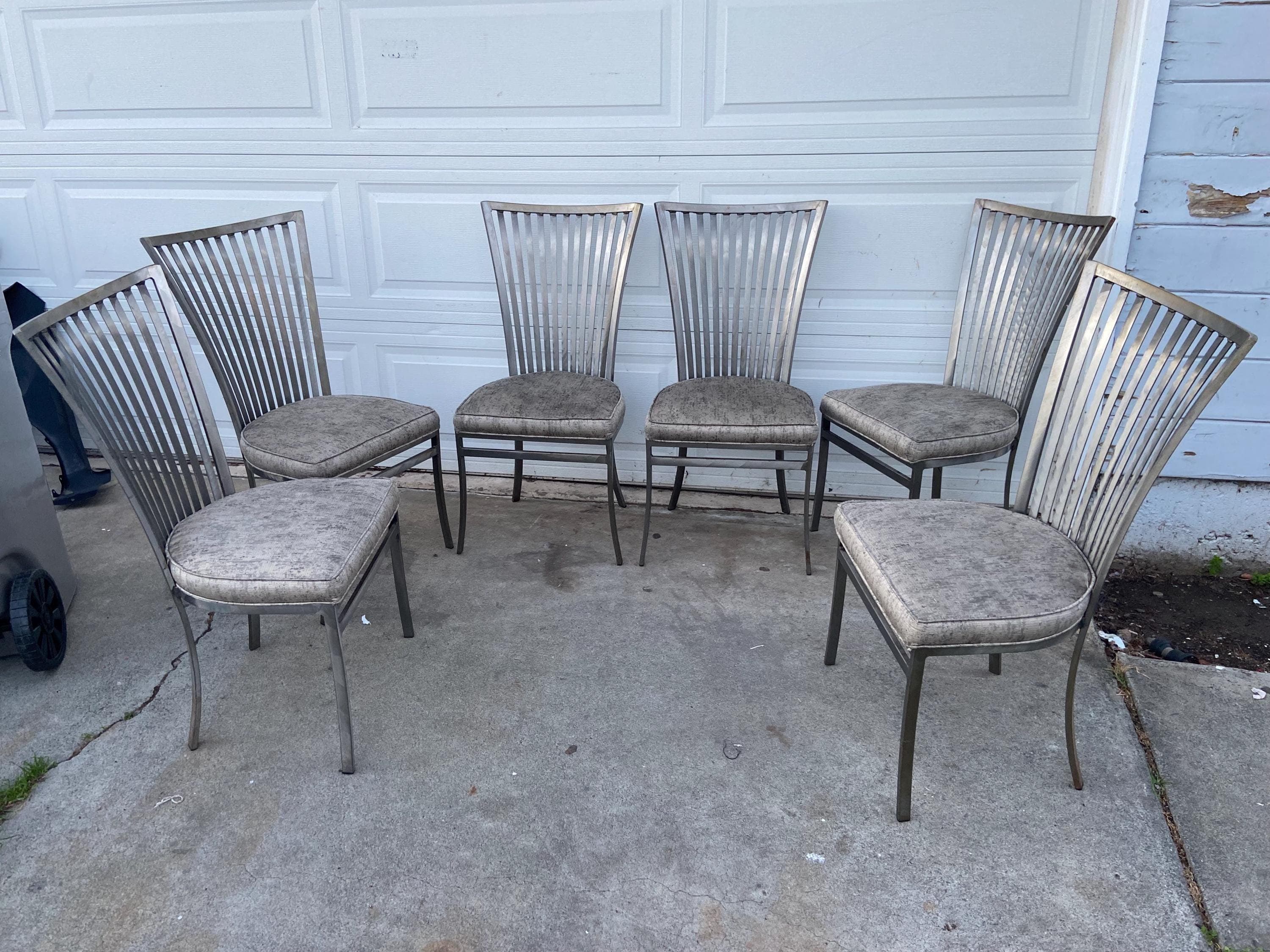 Vintage mid Century Modern Shaver Howard Slatted Steel Back Dining chairs set of 6 - Thumbnail 8
