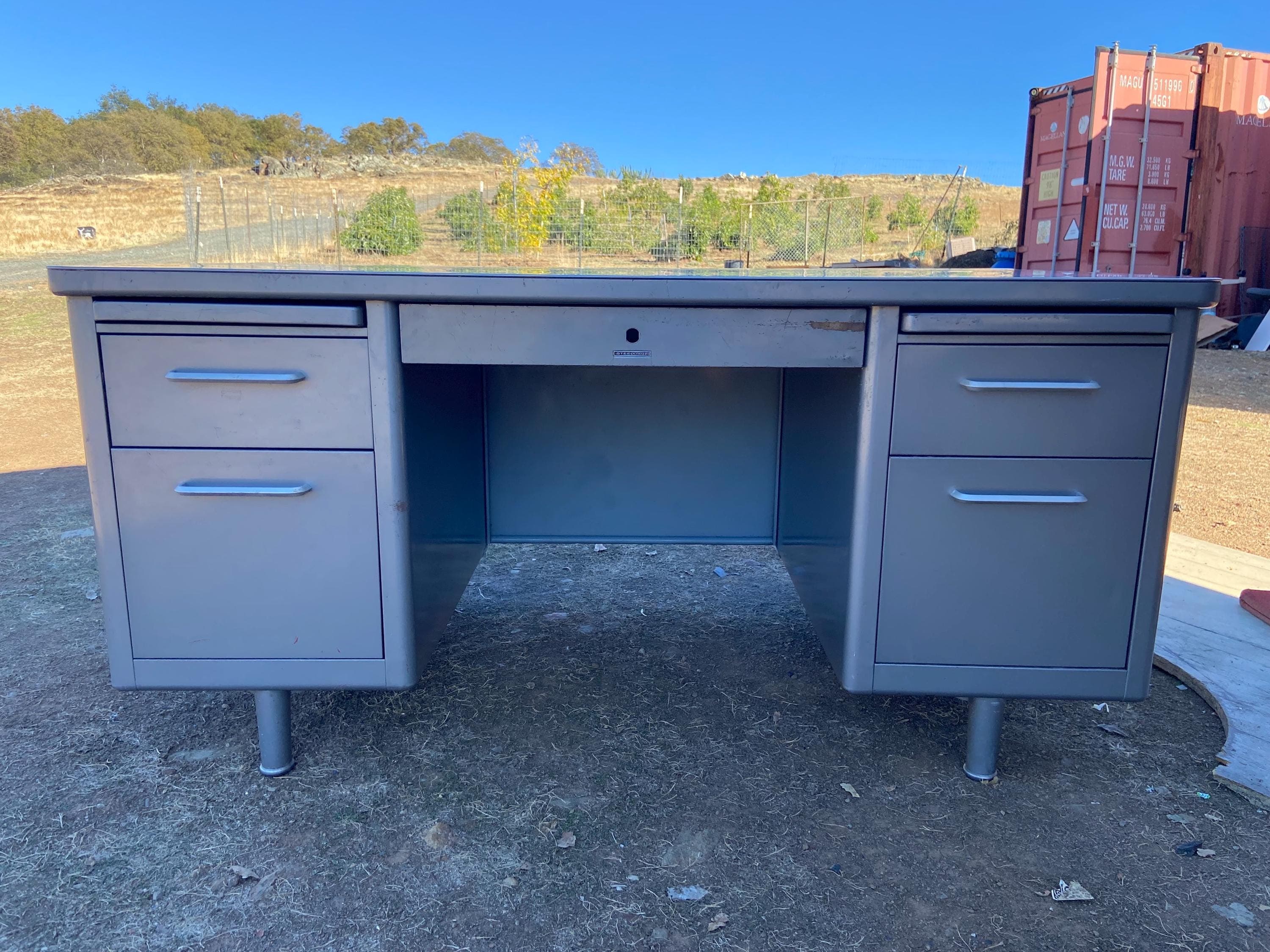 Steelcase vintage mid century modern metal tanker desk - Thumbnail 7