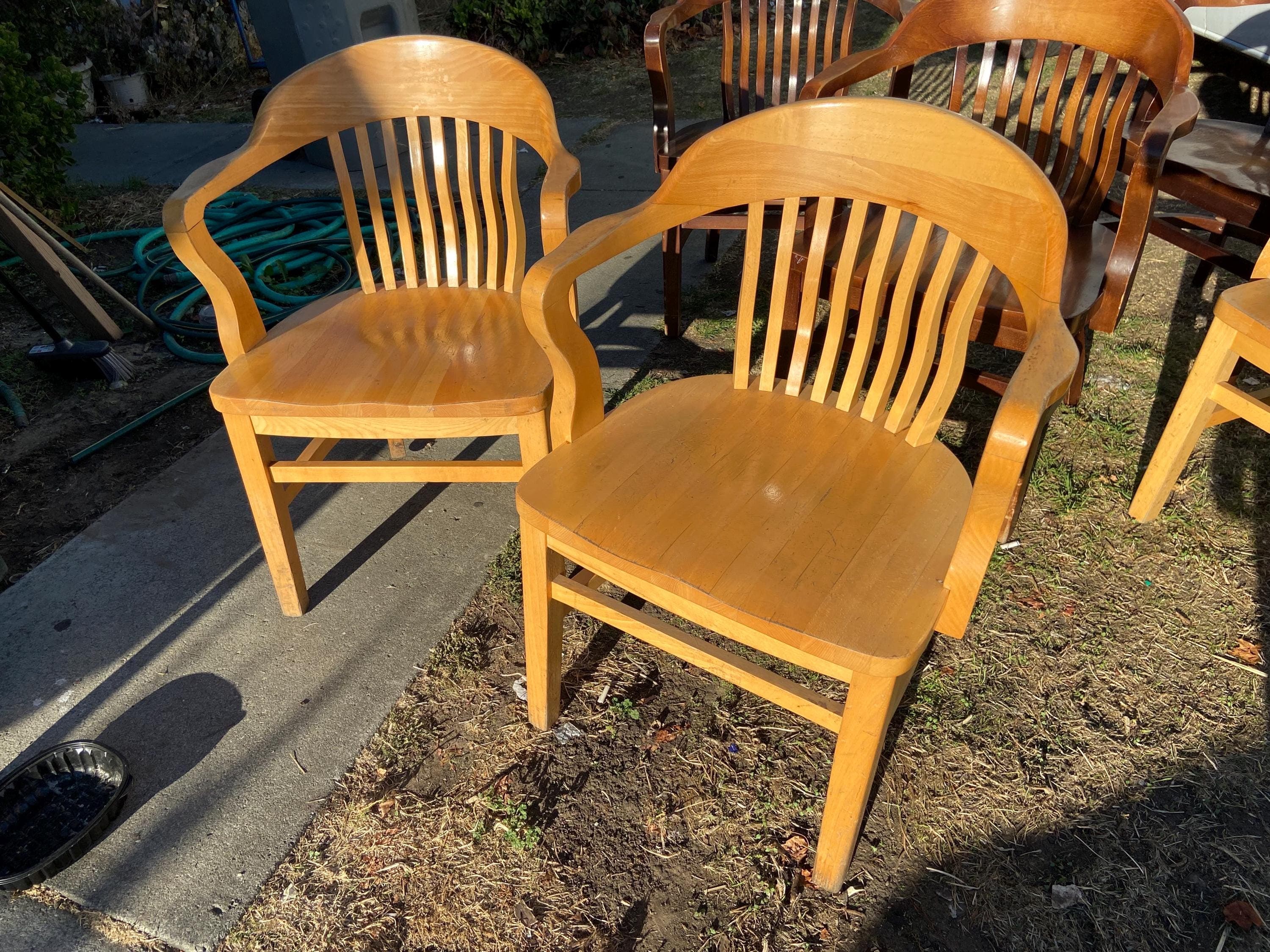 antique Bankers desk chairs style Mcm court desk chairs need restoration set of 6 good bones - Thumbnail 5