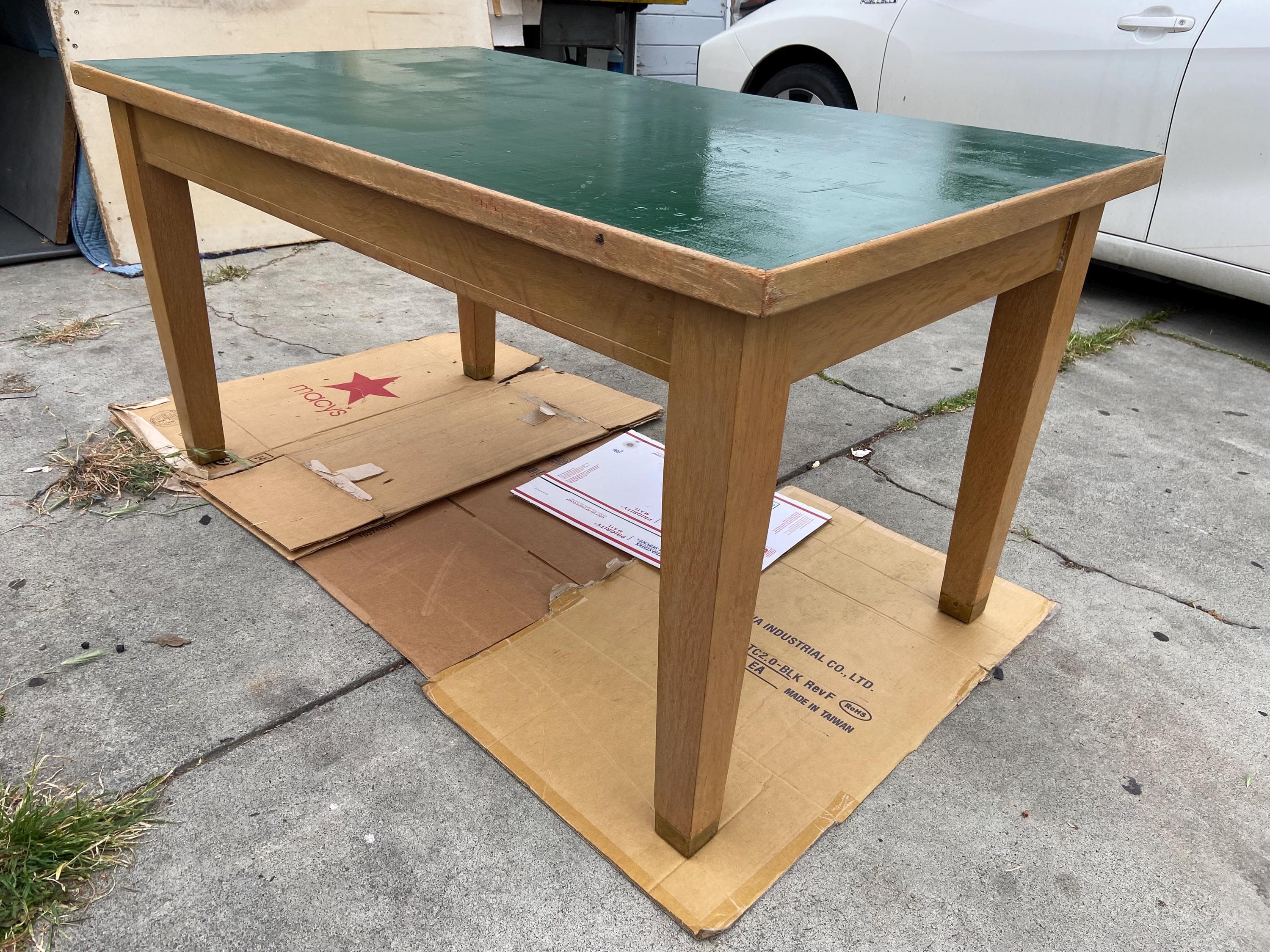 antique library blonde oak teachers arts and crafts school desk table - Thumbnail 5