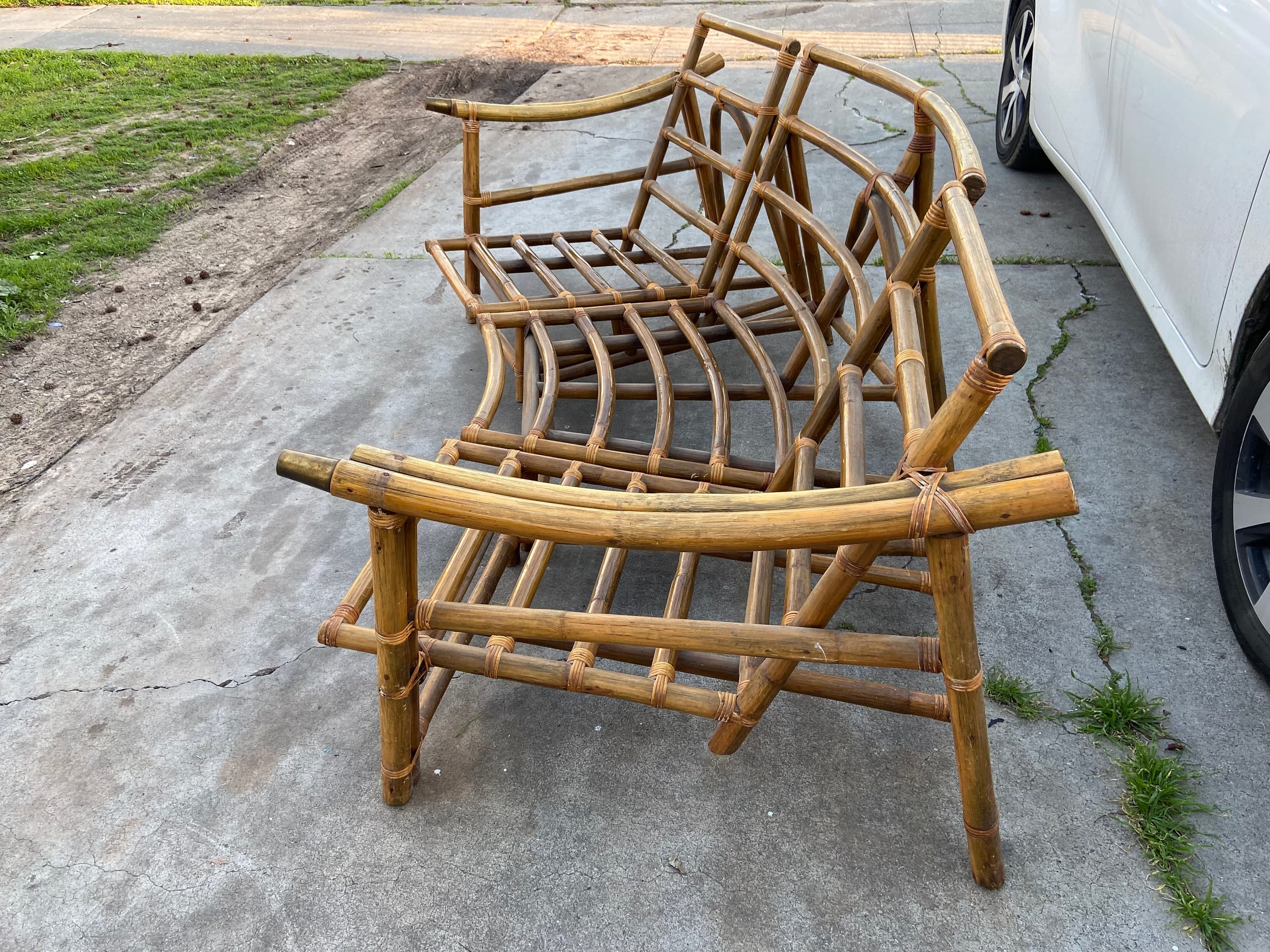 Vintage bamboo rattan sofa frame set no cushions - Thumbnail 10