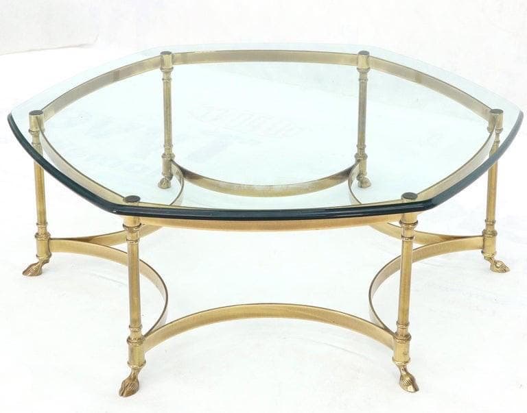 vintage mid century modern labarge style brass and glass coffee table Hollywood regency period - Thumbnail 8