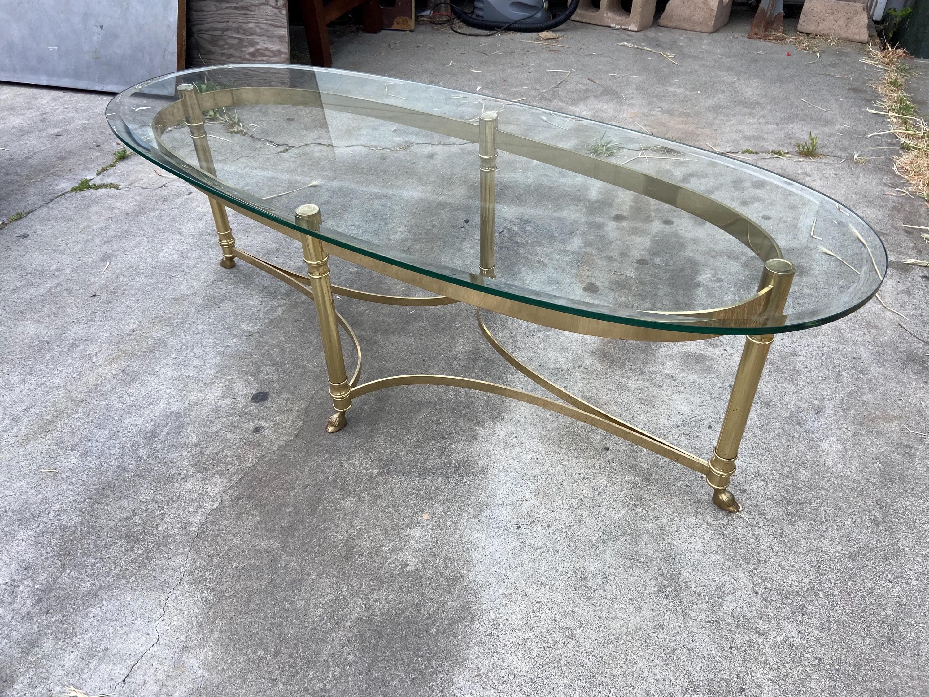 La barge Hollywood regency brass oval coffee table - Thumbnail 3