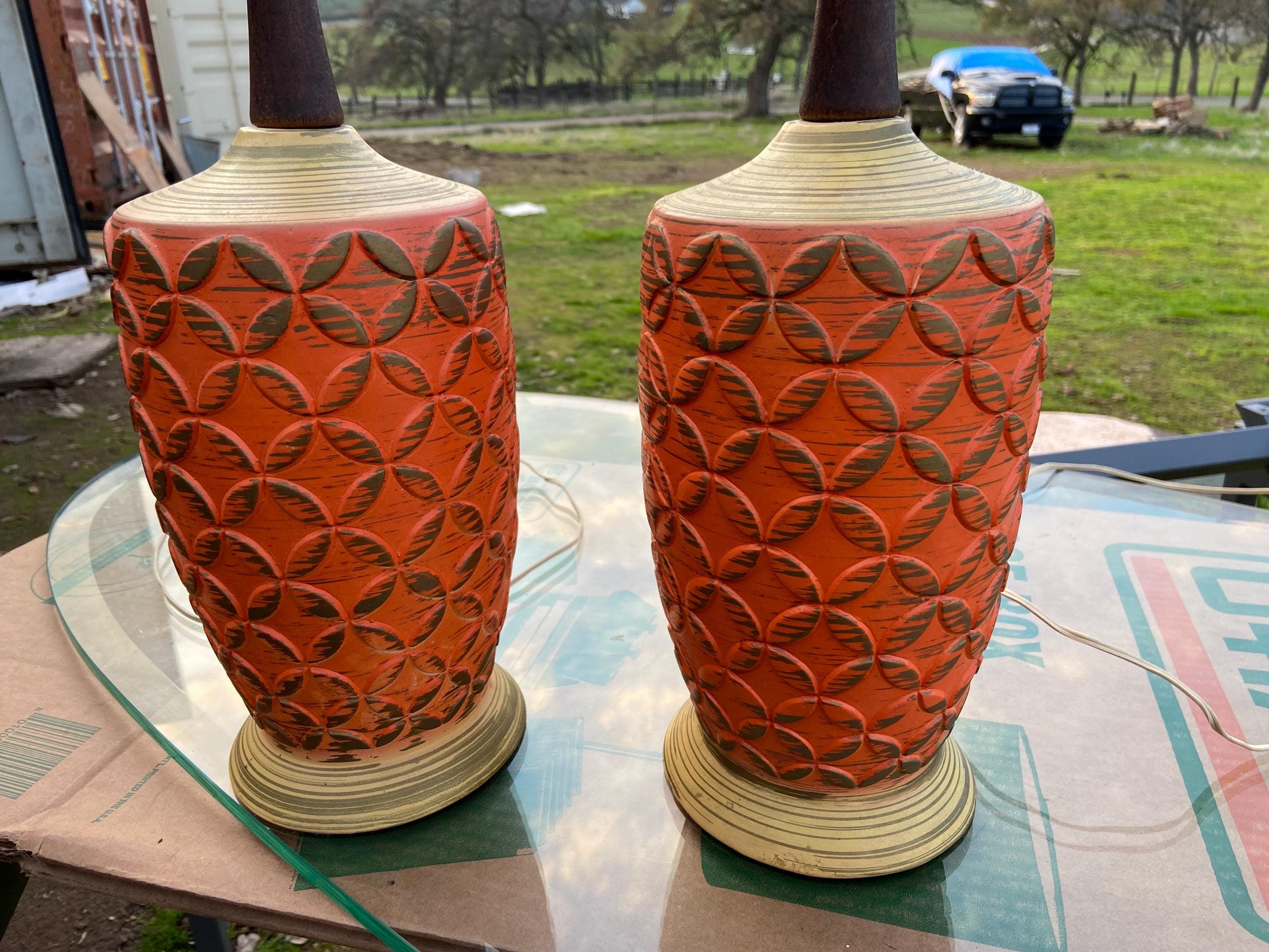 vintage mid century modern ceramic table lamps - Thumbnail 5