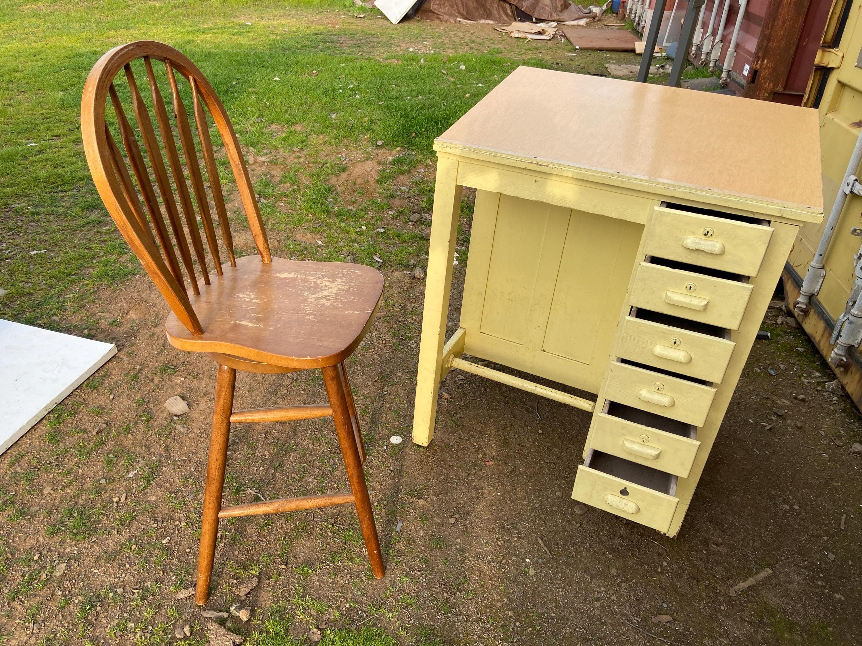 antique arts and crafts drafting table jeweler’s cabinet and chair - Thumbnail 2