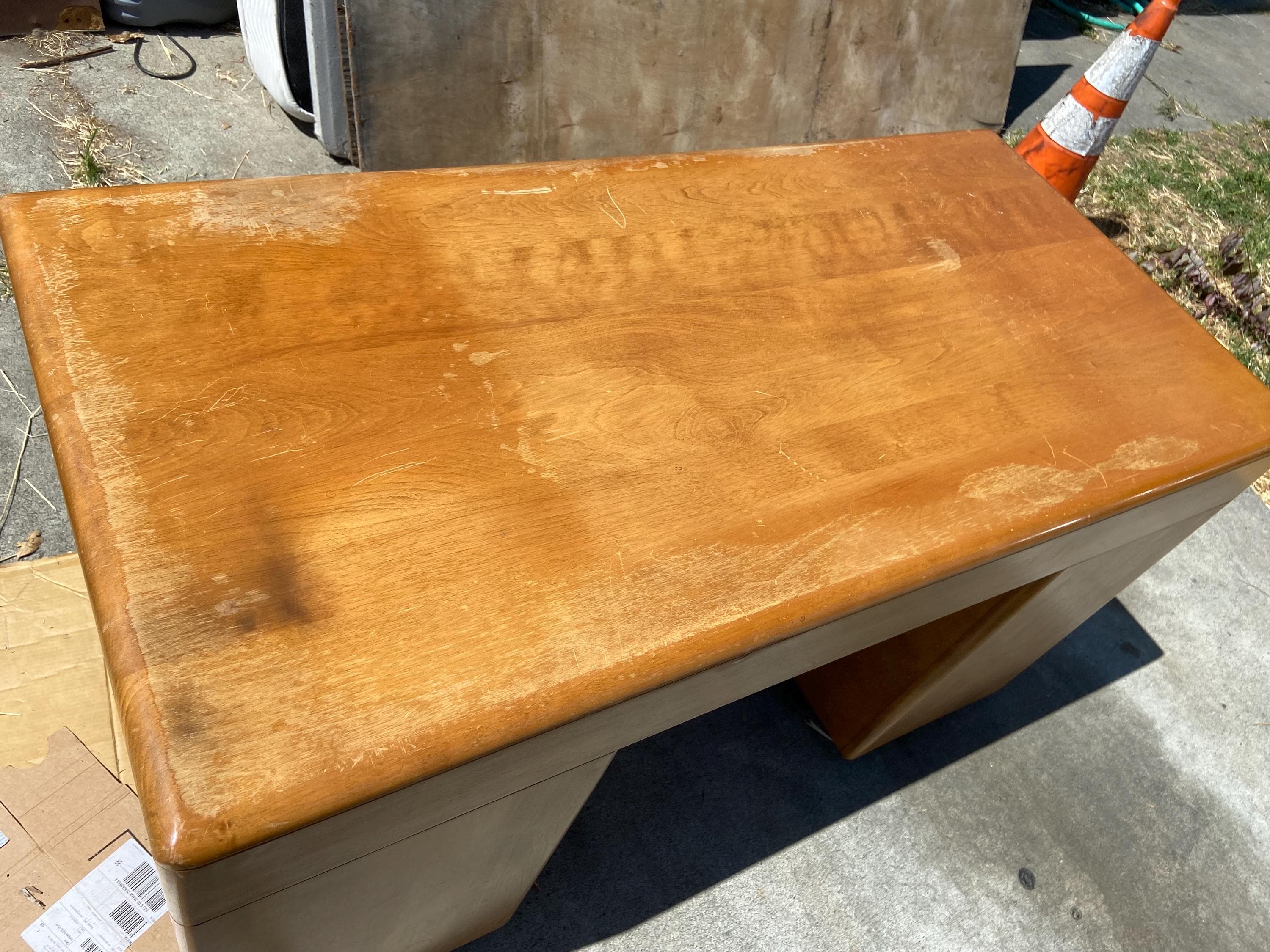 Heywood Wakefield vintage mid century modern maple desk needs restoration - Thumbnail 2
