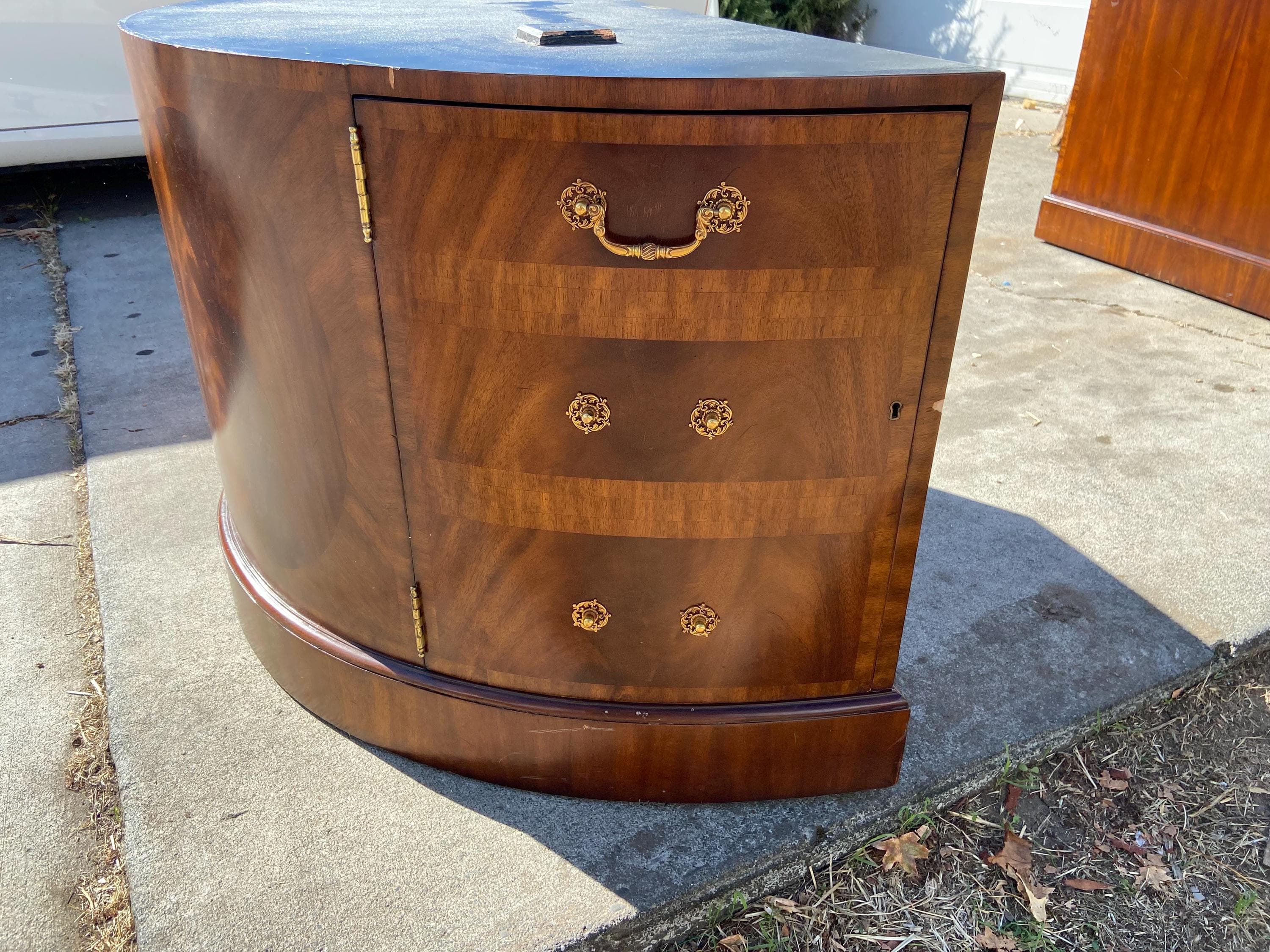 vintage Maitland Smith Oval Partners Desk Victorian burl wood style - Thumbnail 3