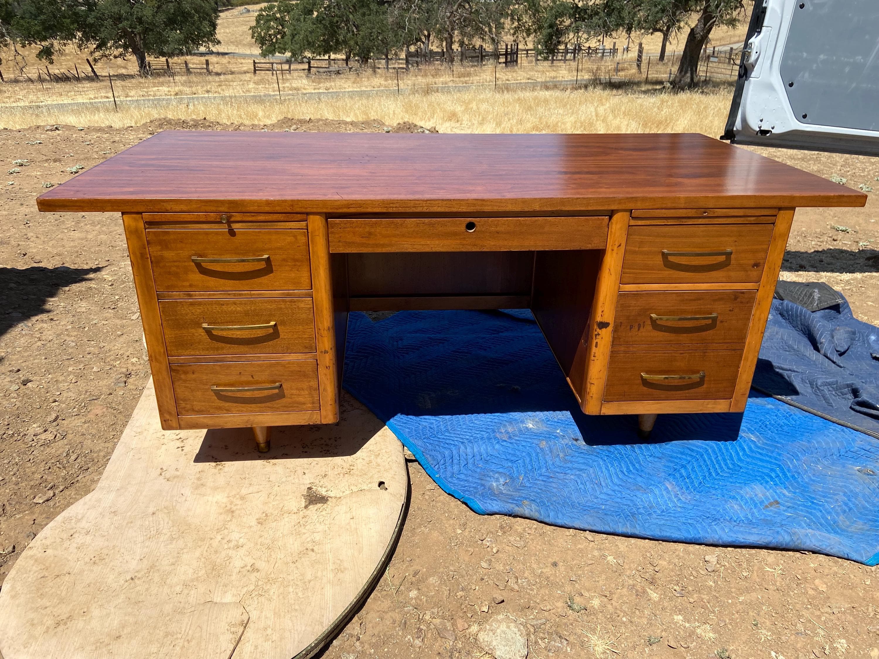 vintage mid century modern walnut desk needs restoration - Thumbnail 10