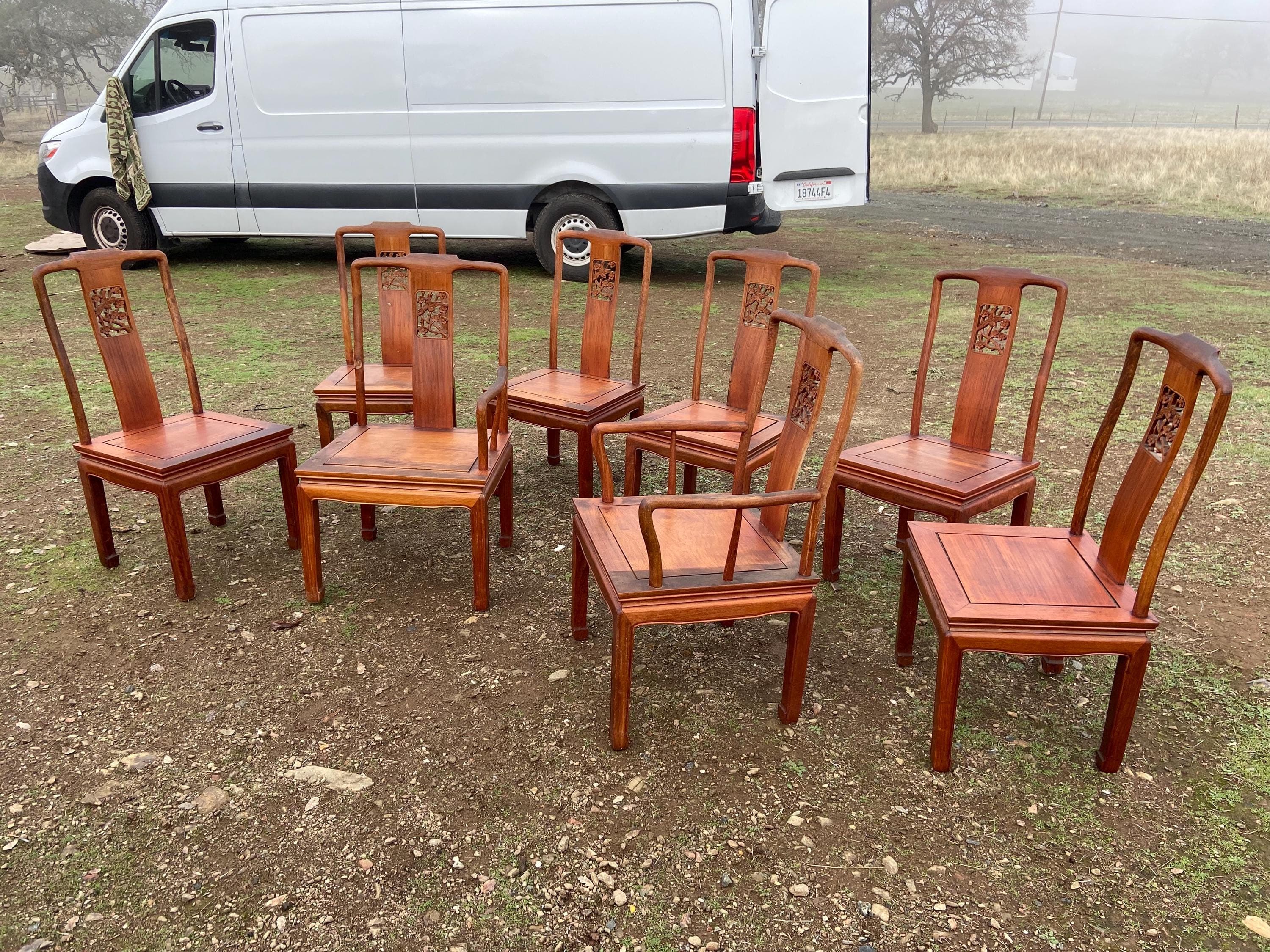 antique Chinese rosewood dining room chairs set of 8 need restoration and repair - Thumbnail 2
