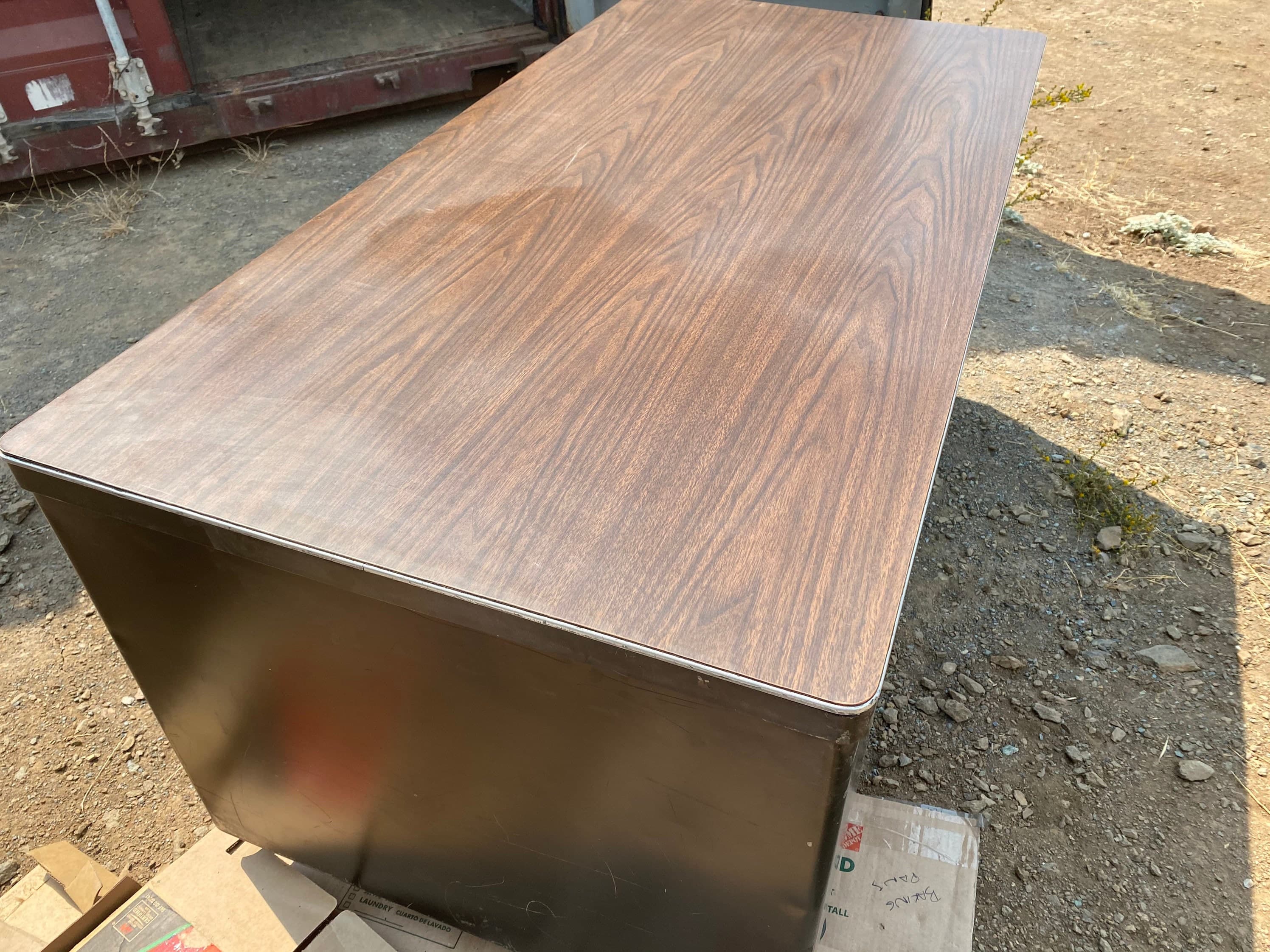 Art metal vintage metal tanker desk with type writer shelf - Thumbnail 5