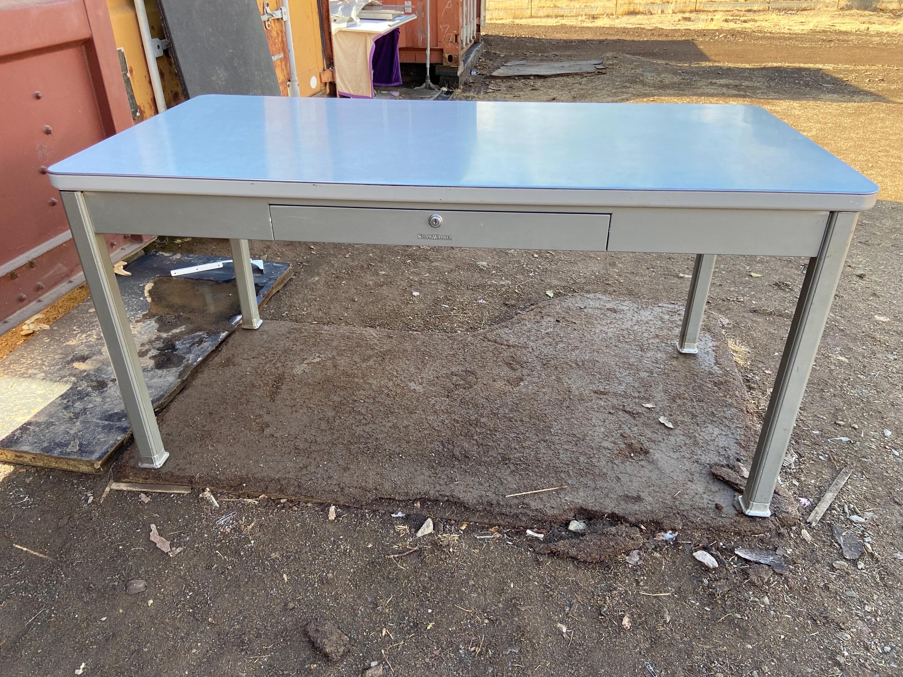 Shaw walker vintage mid century modern metal tanker desk - Thumbnail 3