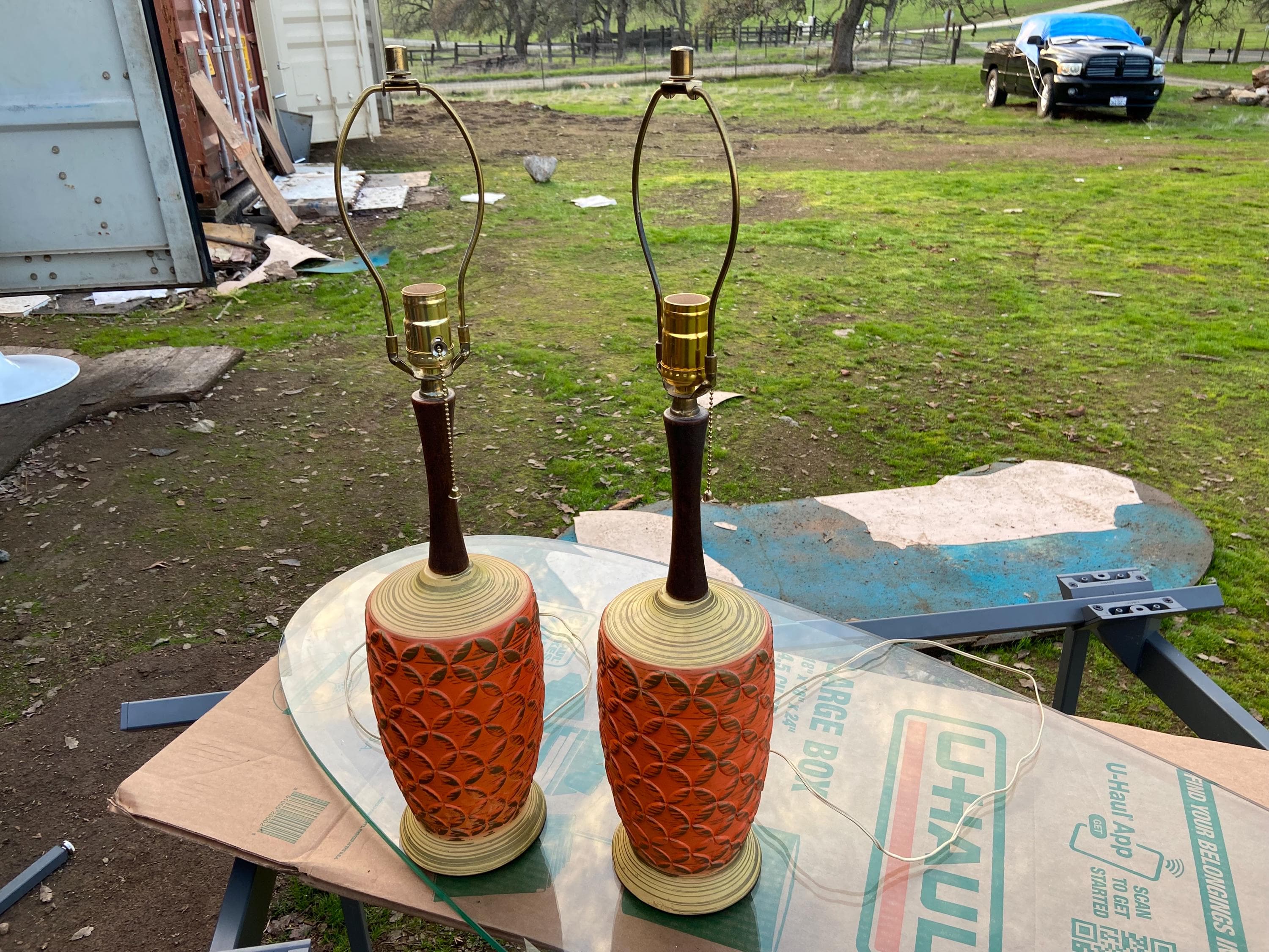vintage mid century modern ceramic table lamps - Image 1
