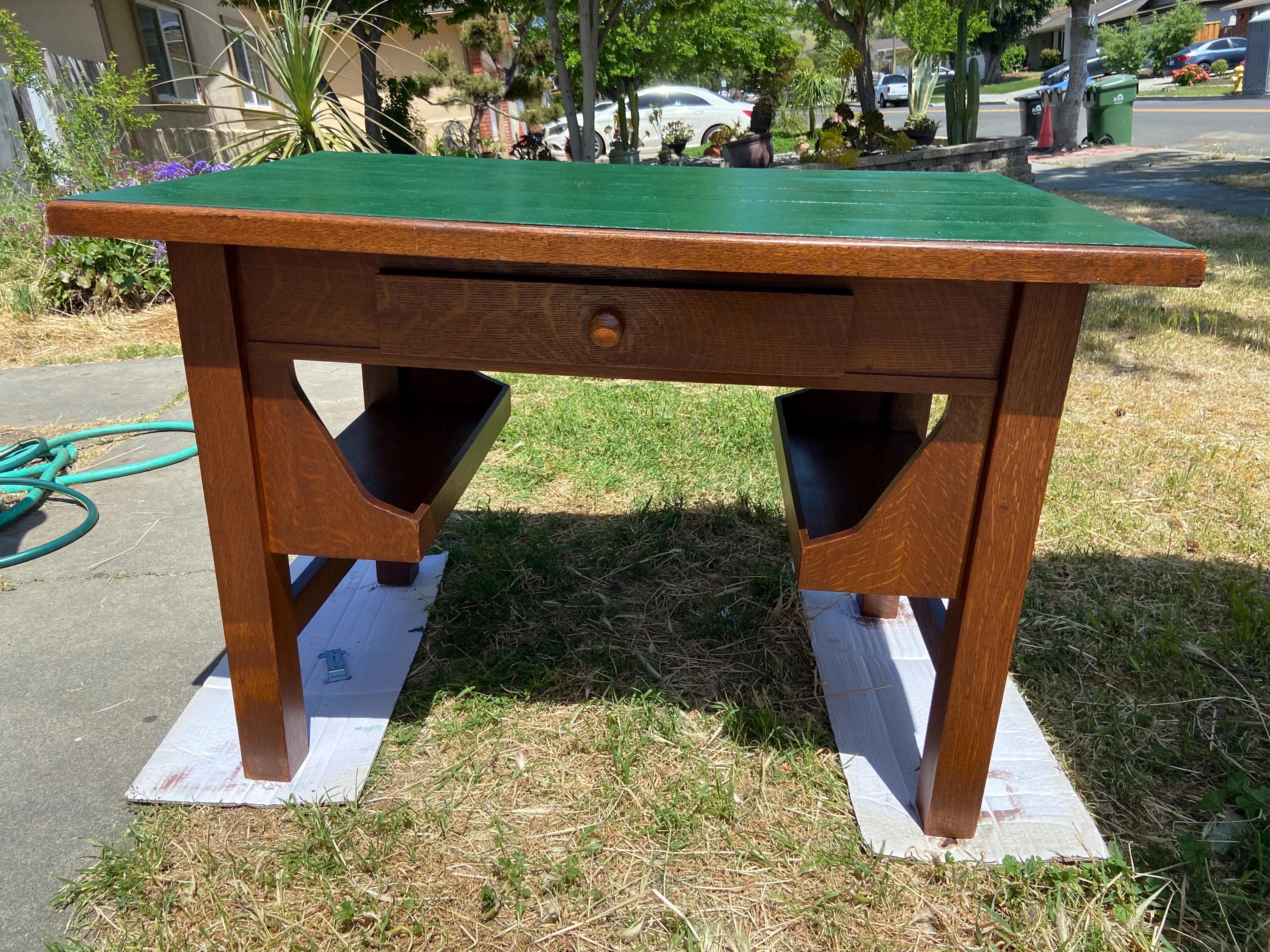 antique arts & crafts mission oak library desk Stickley brothers style - Thumbnail 2