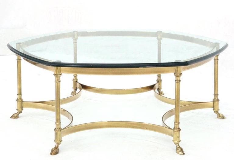 vintage mid century modern labarge style brass and glass coffee table Hollywood regency period - Thumbnail 2