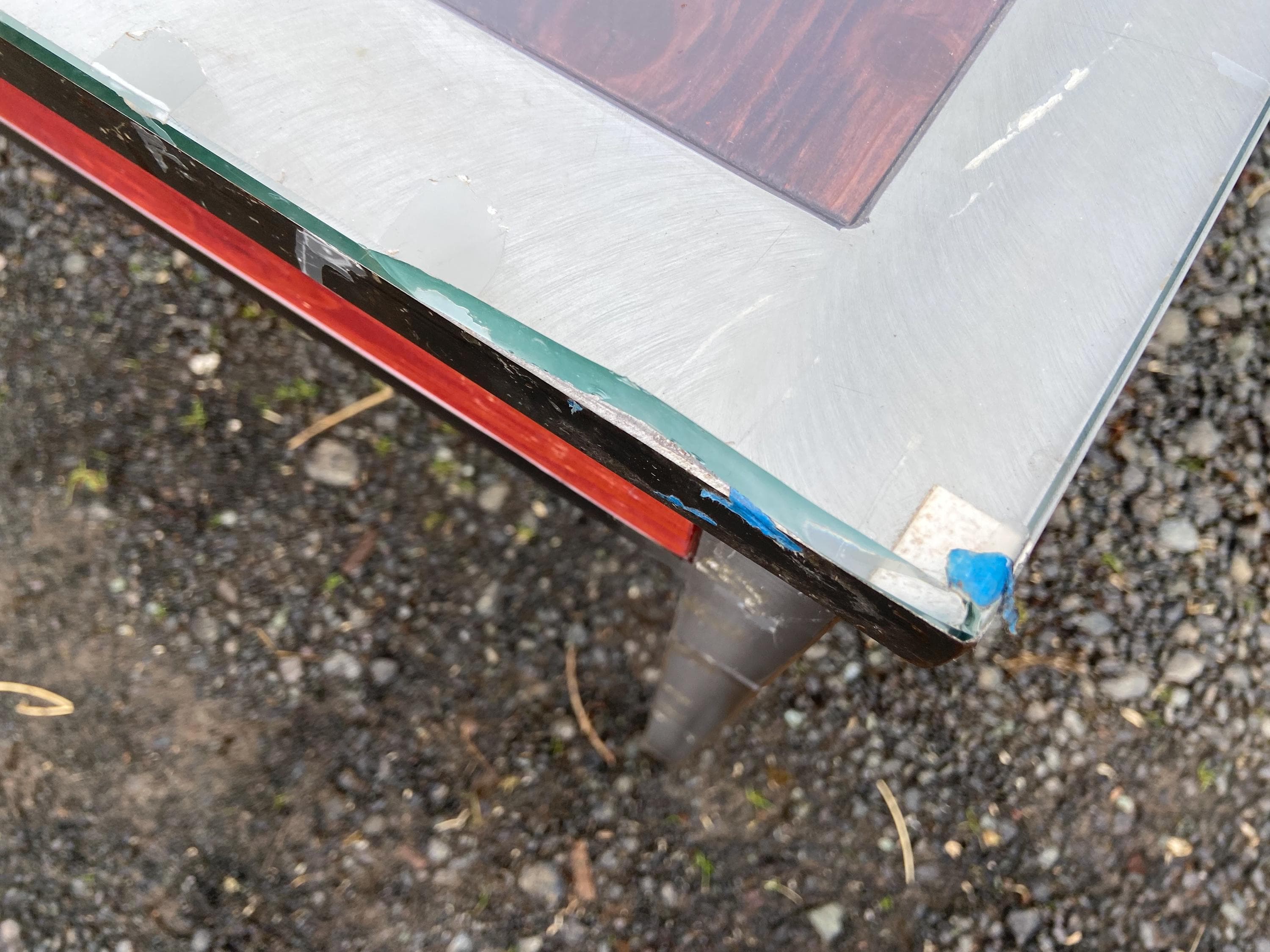 Venezia Furniture Modern Brushed Steel Table Partners Desk With Wooden Square tiles and glass top - Thumbnail 5