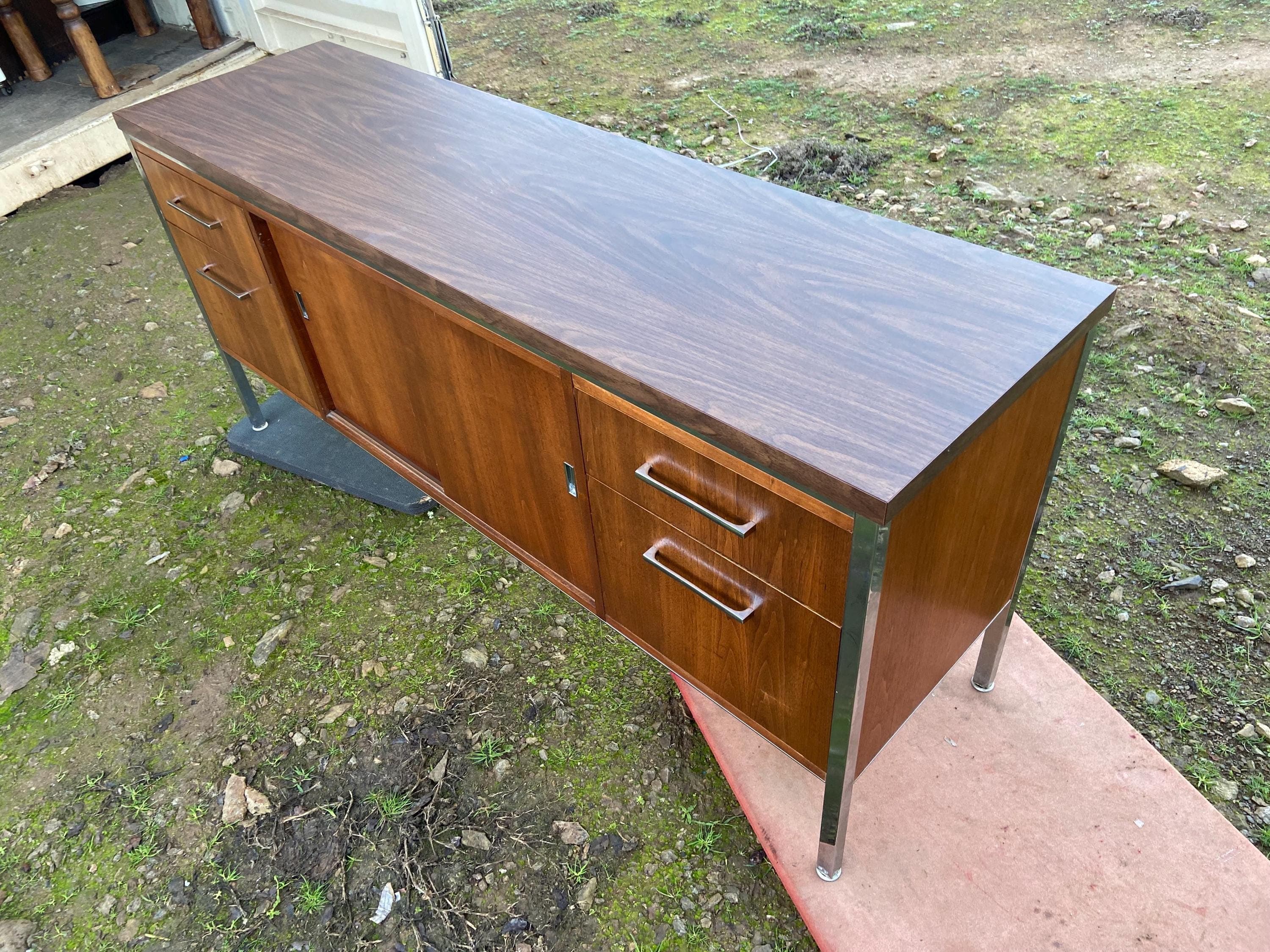 Vintage Wood Mid Century MCM Executive Sideboard Credenza Office Furniture - Thumbnail 9
