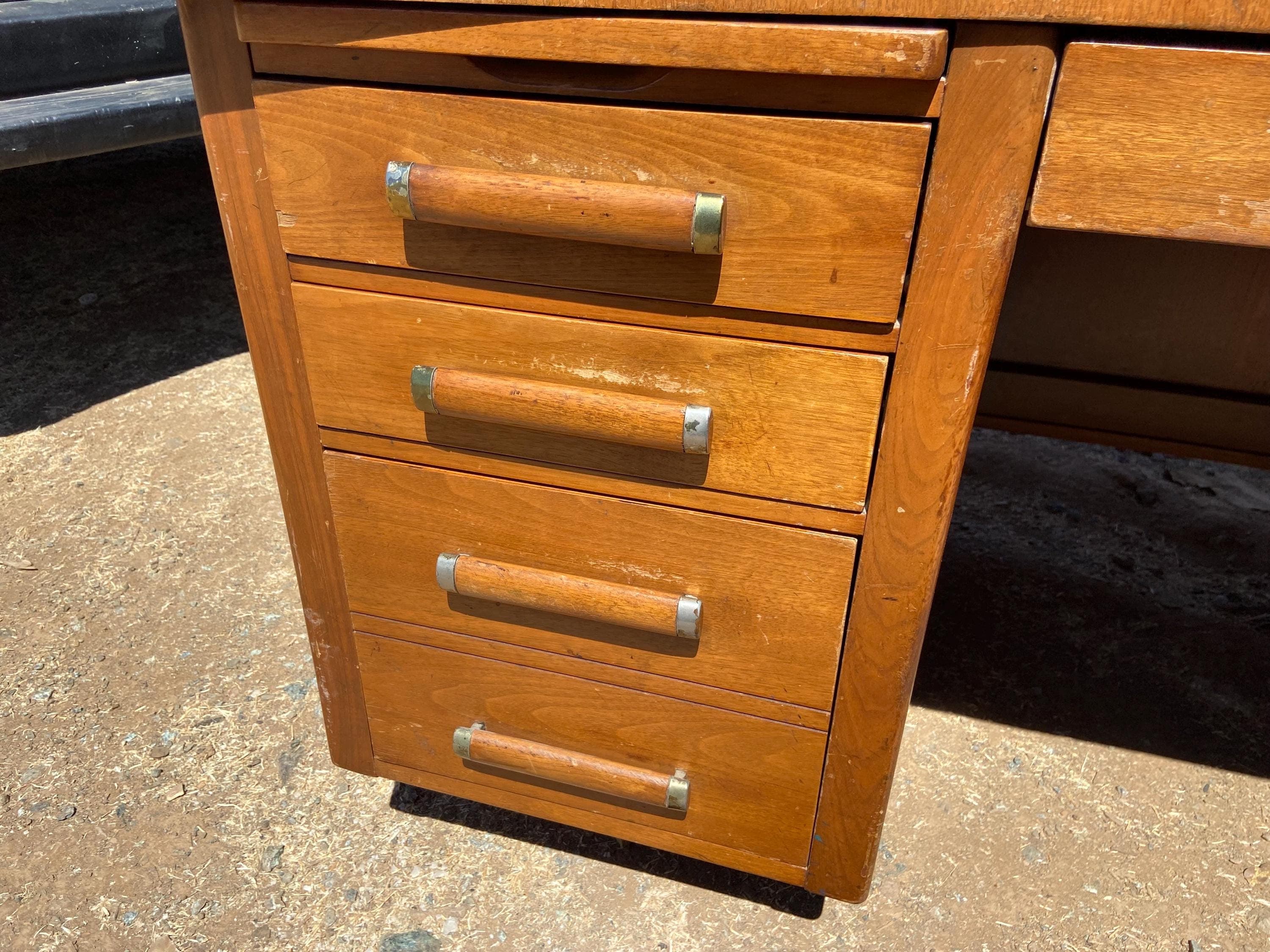 Alma company vintage mid century modern walnut fan tanker desk - Thumbnail 5