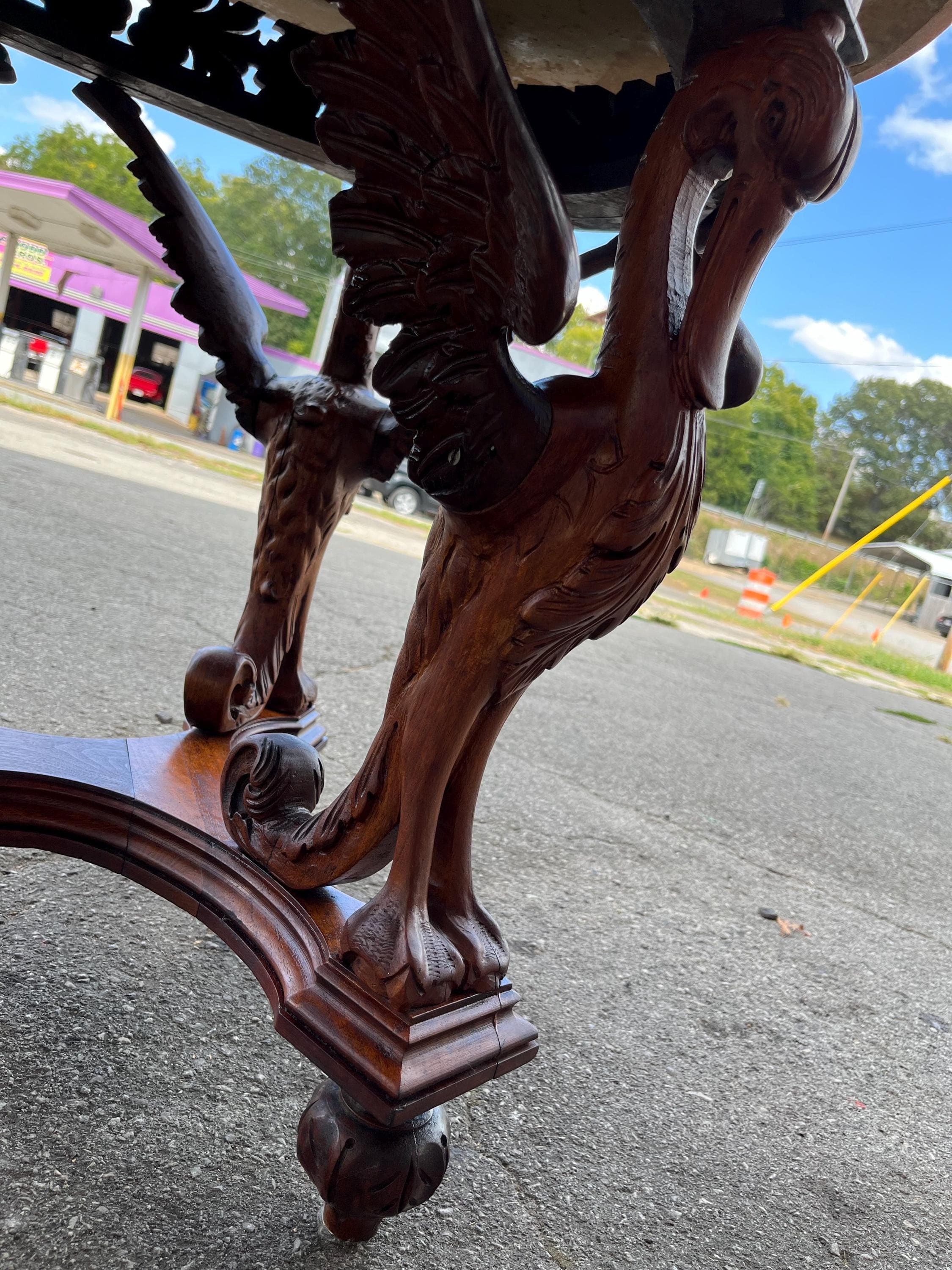 Marble-top Table with Carved Birds - Thumbnail 7