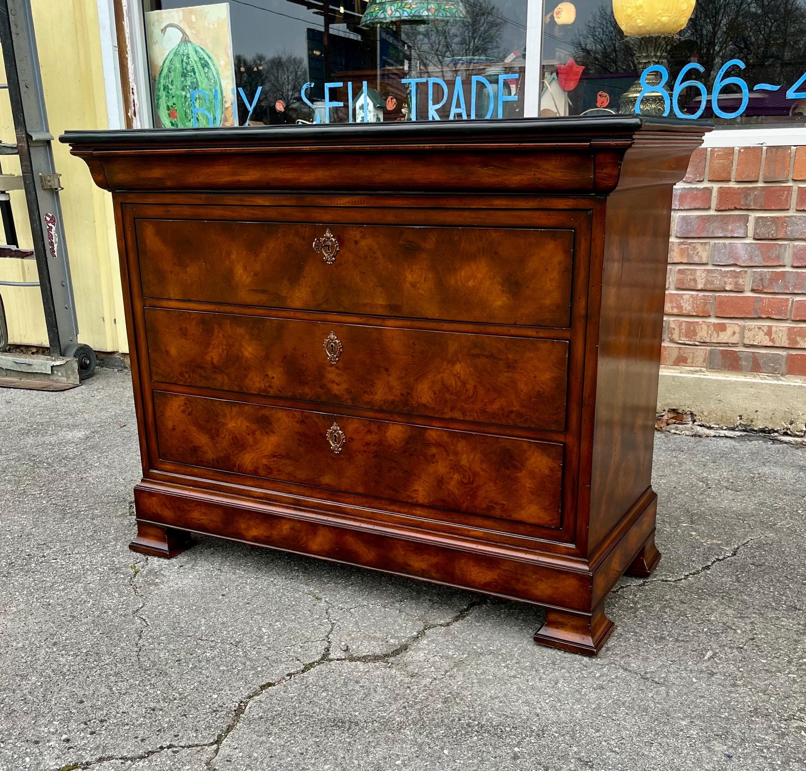 Maitland-Smith Burlwood & Black Marble Neoclassical Commode - Thumbnail 4