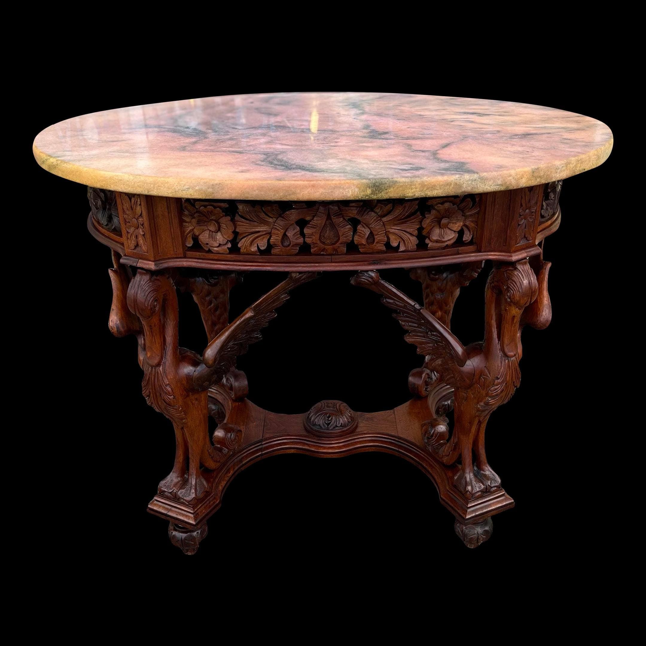 Marble-top Table with Carved Birds - Image 1